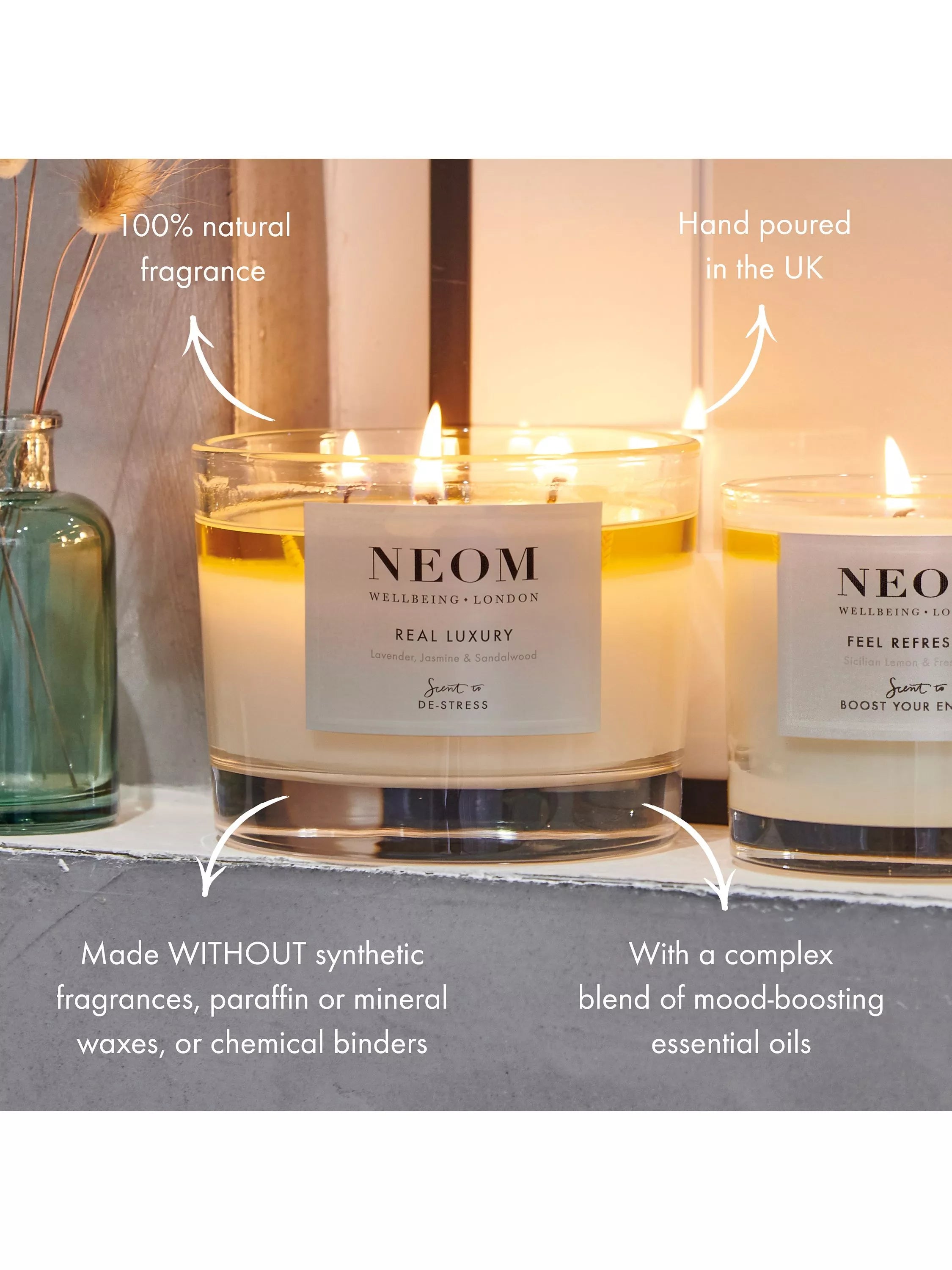 NEOM Real Luxury Travel Scented Candle, imported from the UK