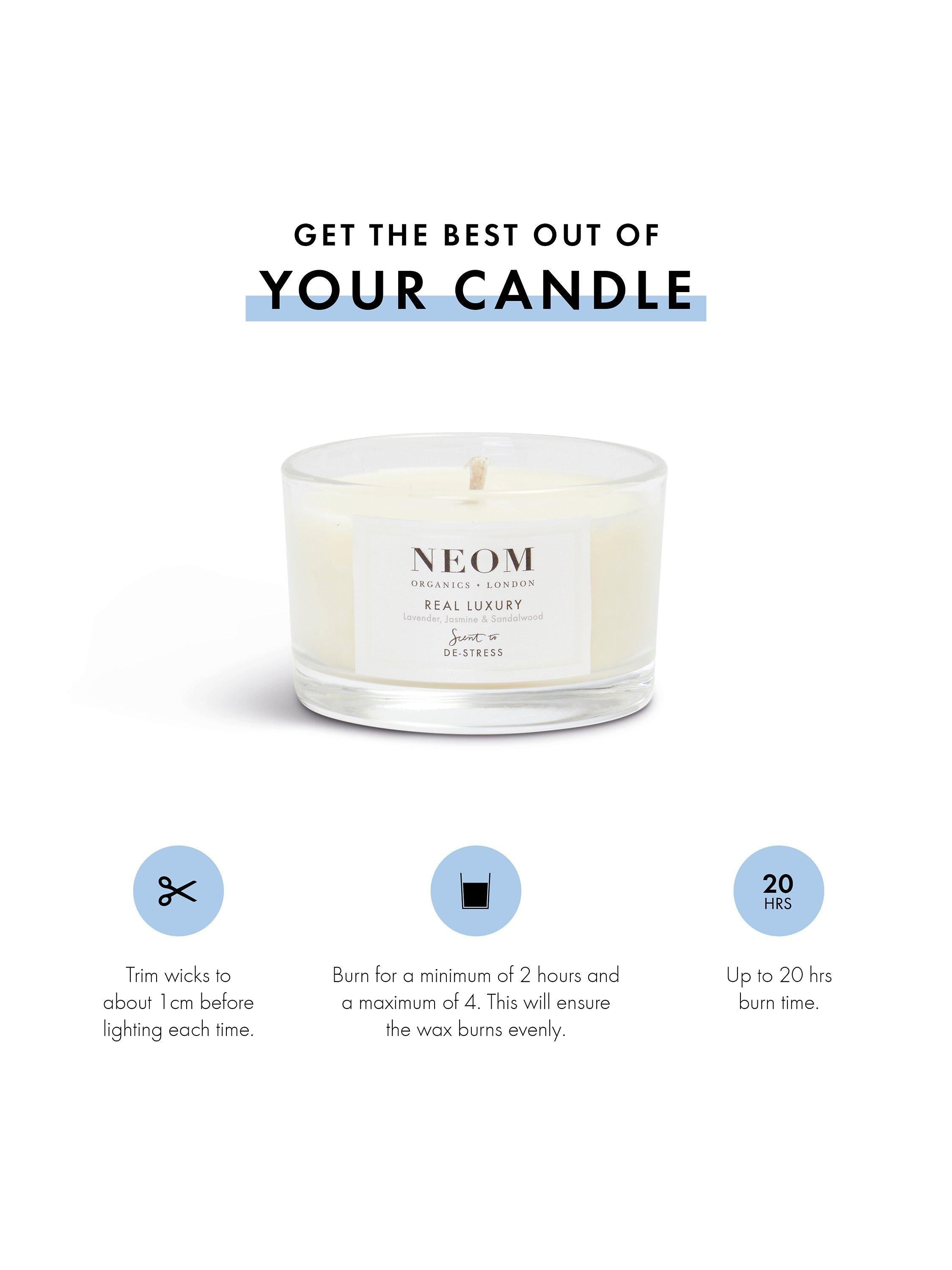 NEOM Real Luxury Travel Scented Candle, imported from the UK