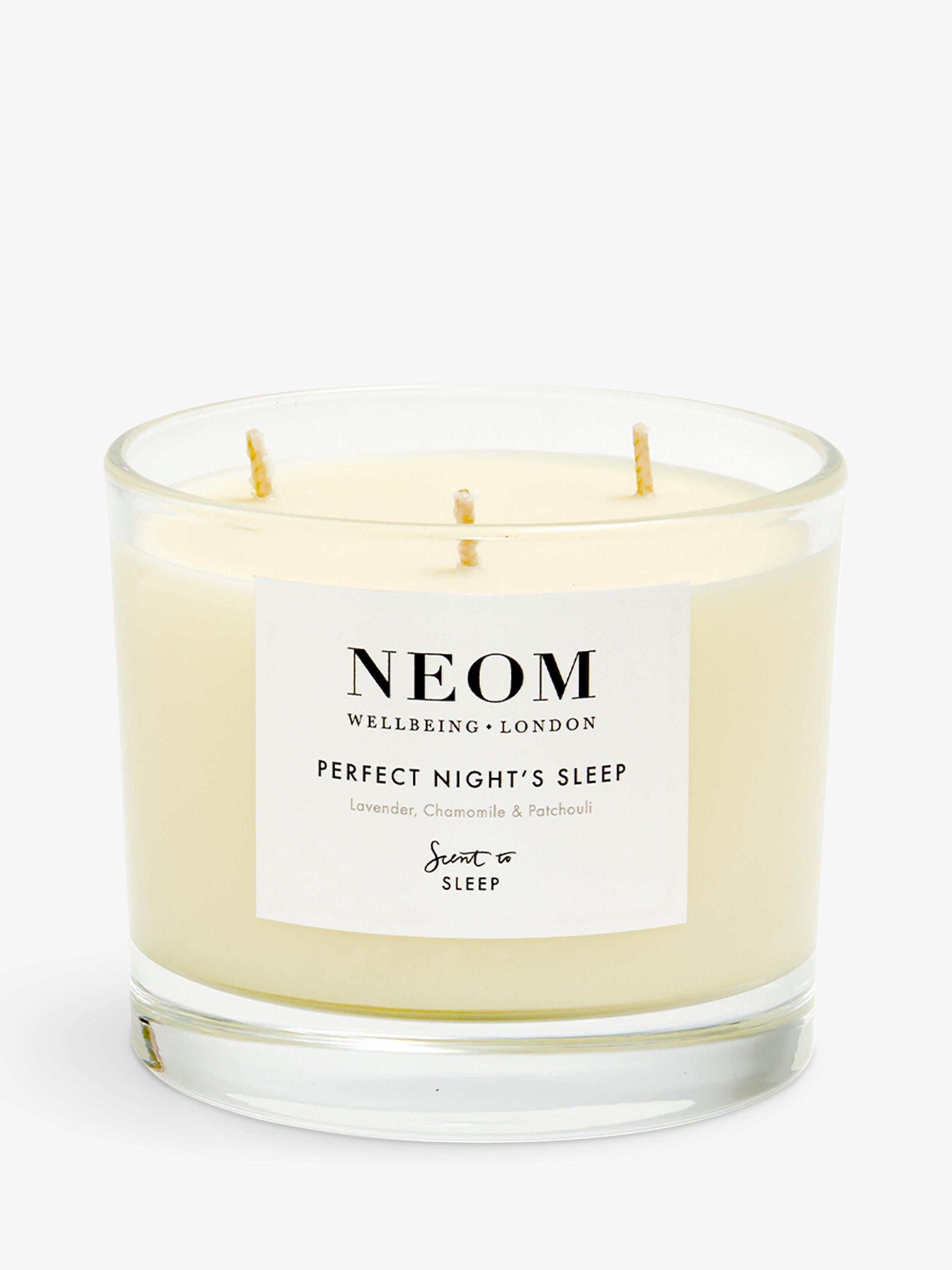 NEOM three wick scented candle for sleep with lavender and jasmine, imported from the UK