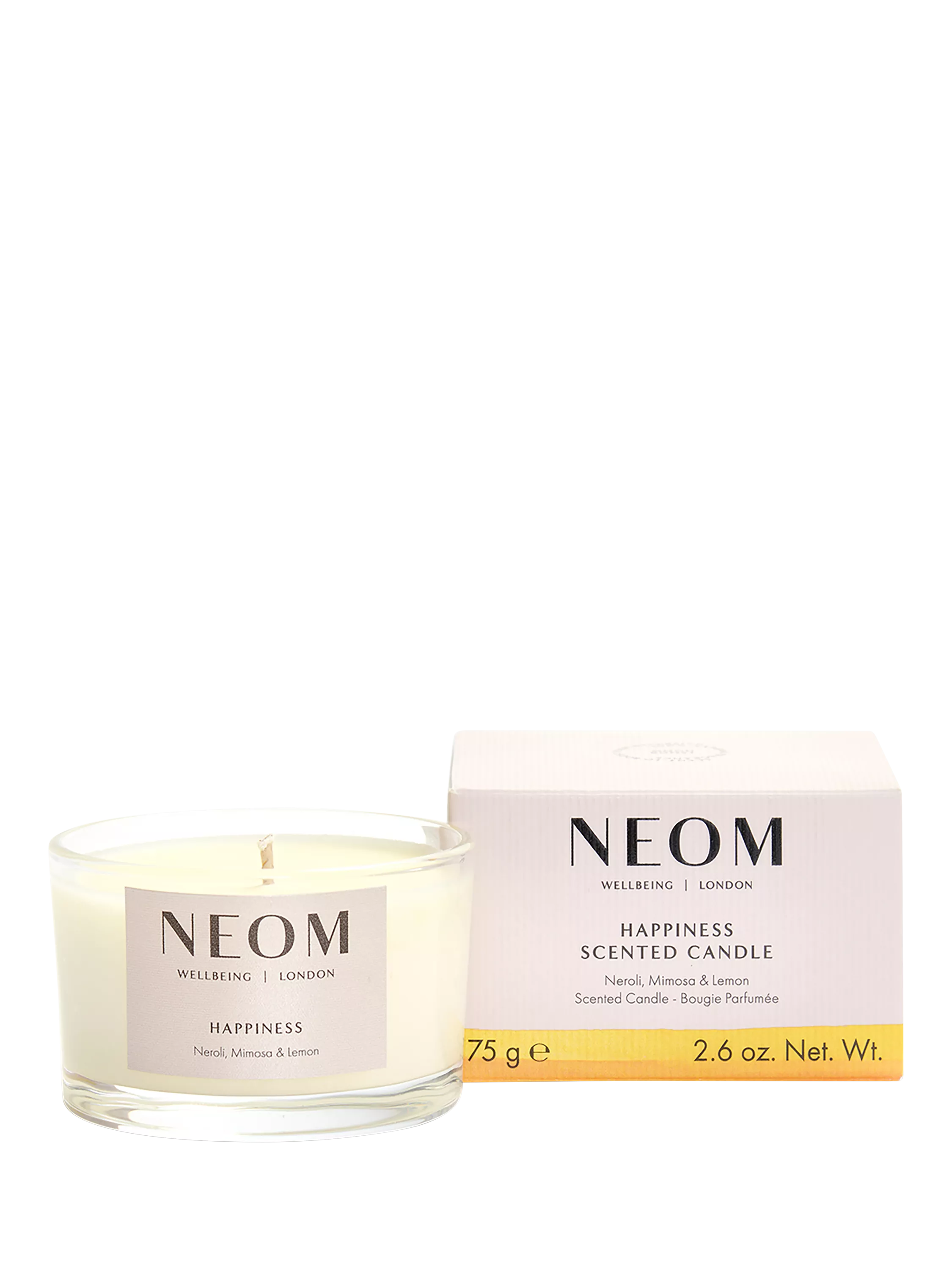 NEOM Wellbeing London Happiness travel scented candle 225g - British product