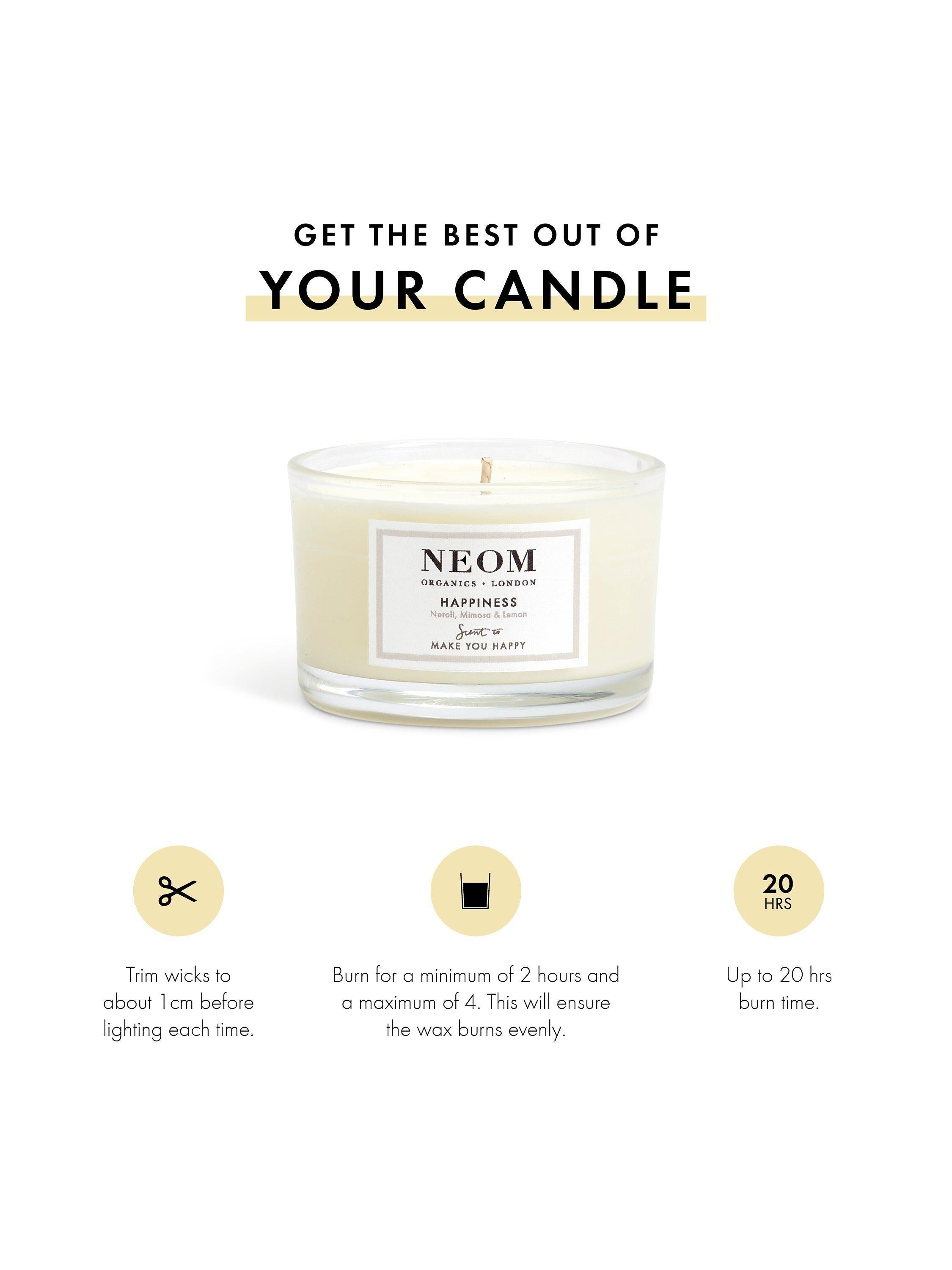 NEOM Wellbeing London Happiness travel scented candle 225g - British product