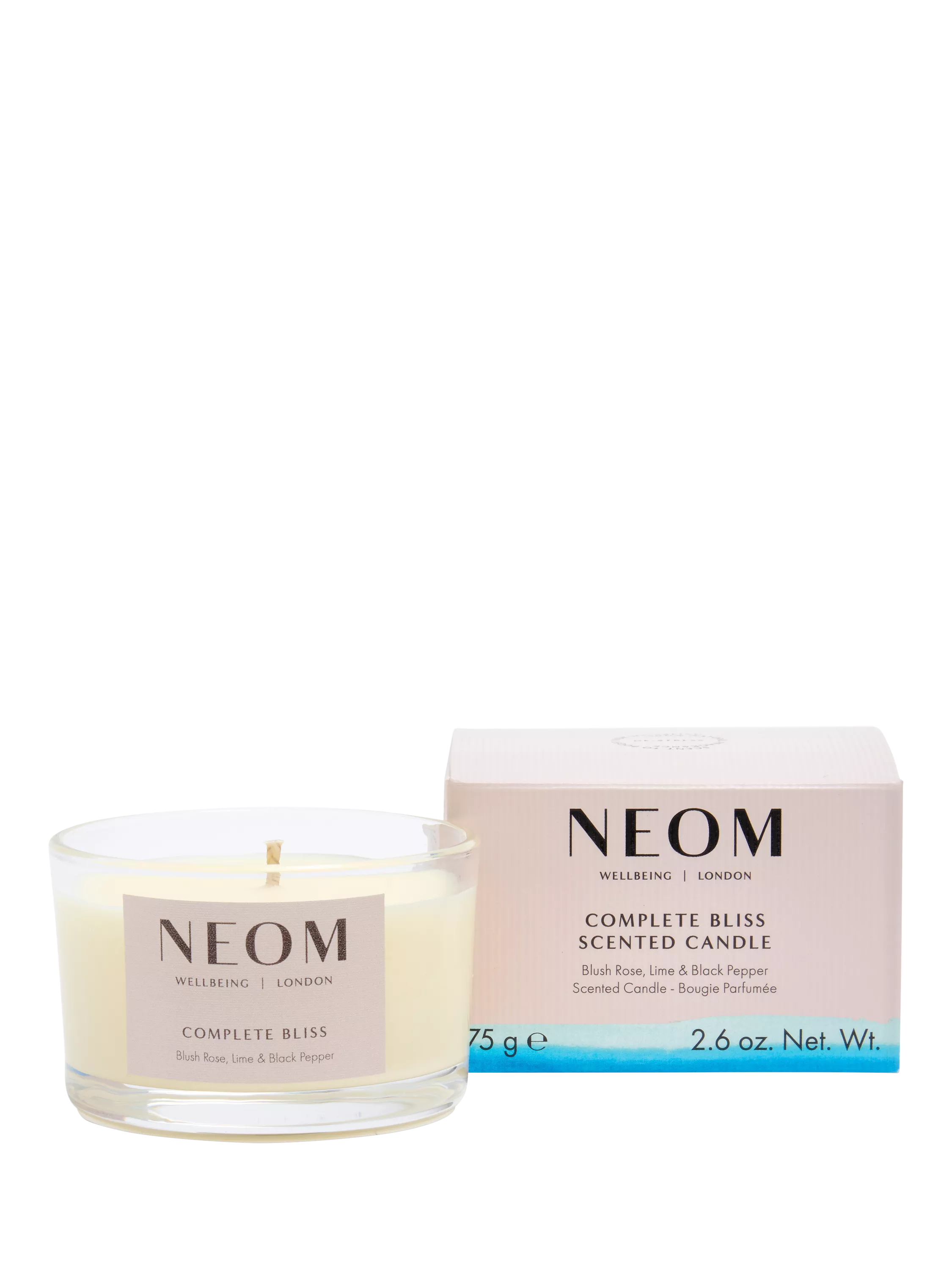 NEOM Complete Bliss Travel Scented Candle, imported from the UK