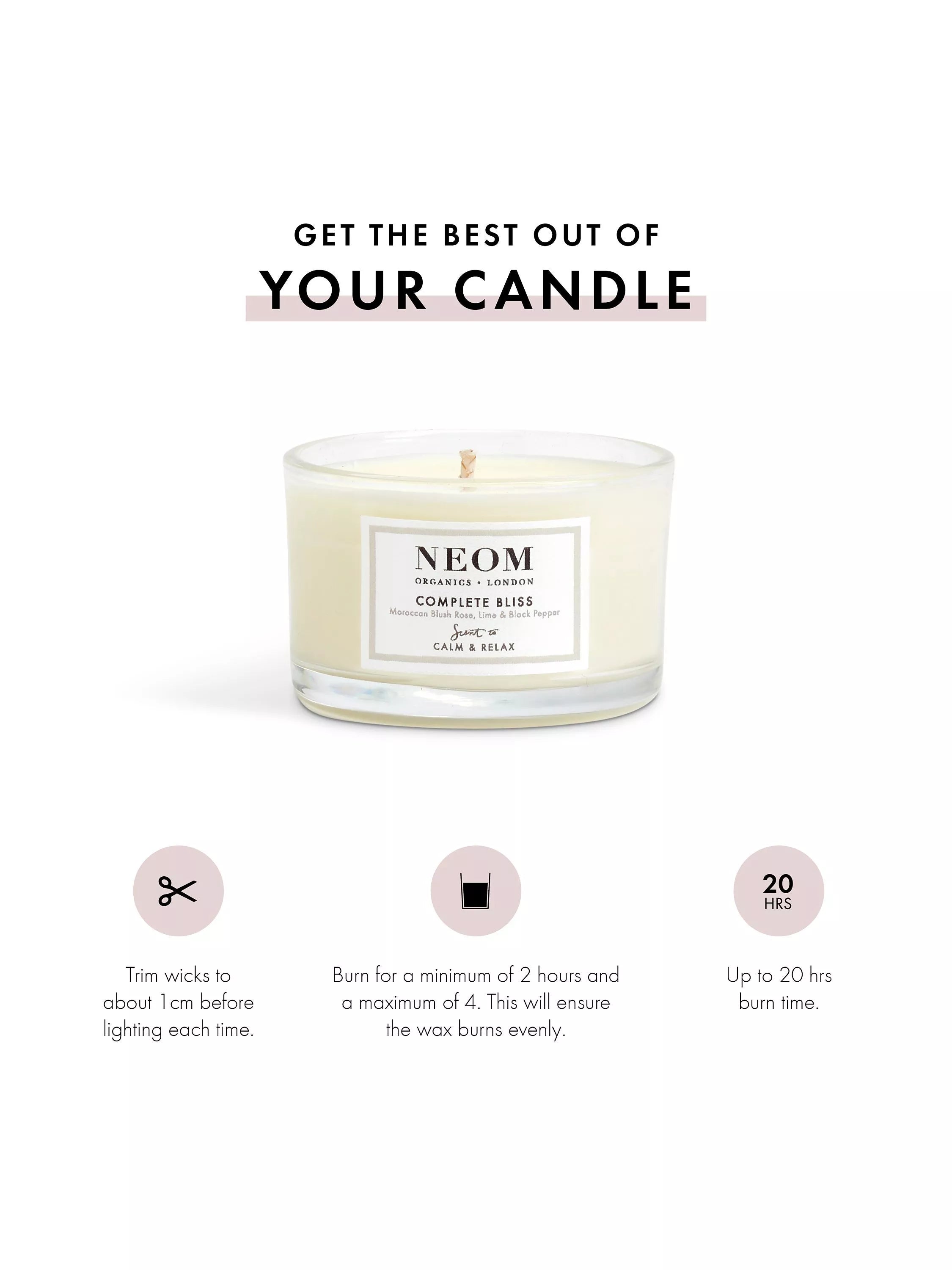 NEOM Complete Bliss Travel Scented Candle, imported from the UK