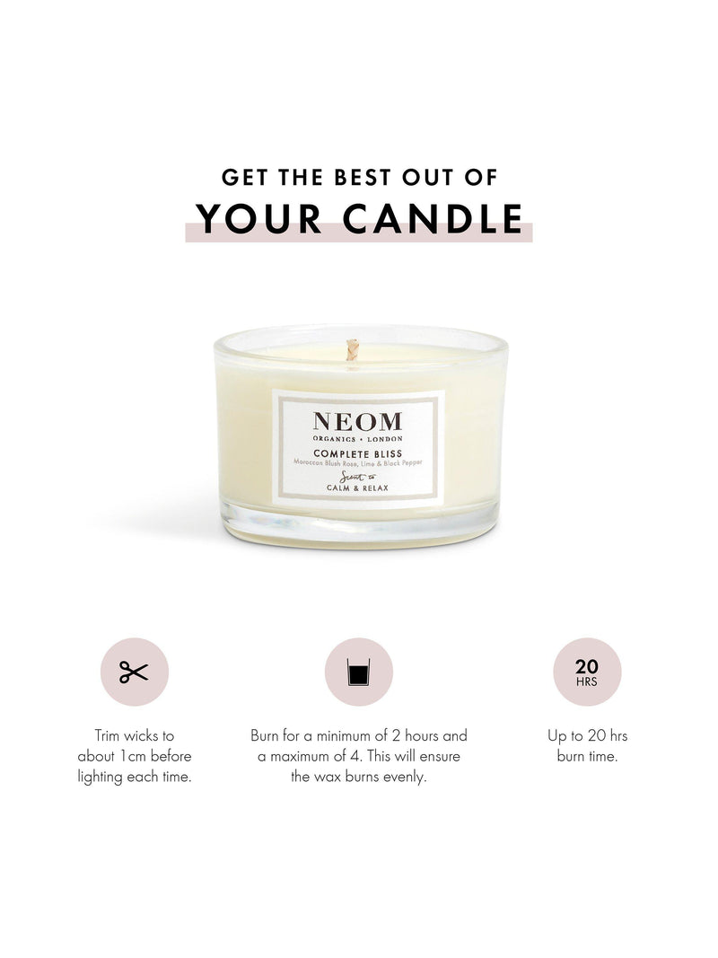 NEOM Complete Bliss Travel Scented Candle, imported from the UK