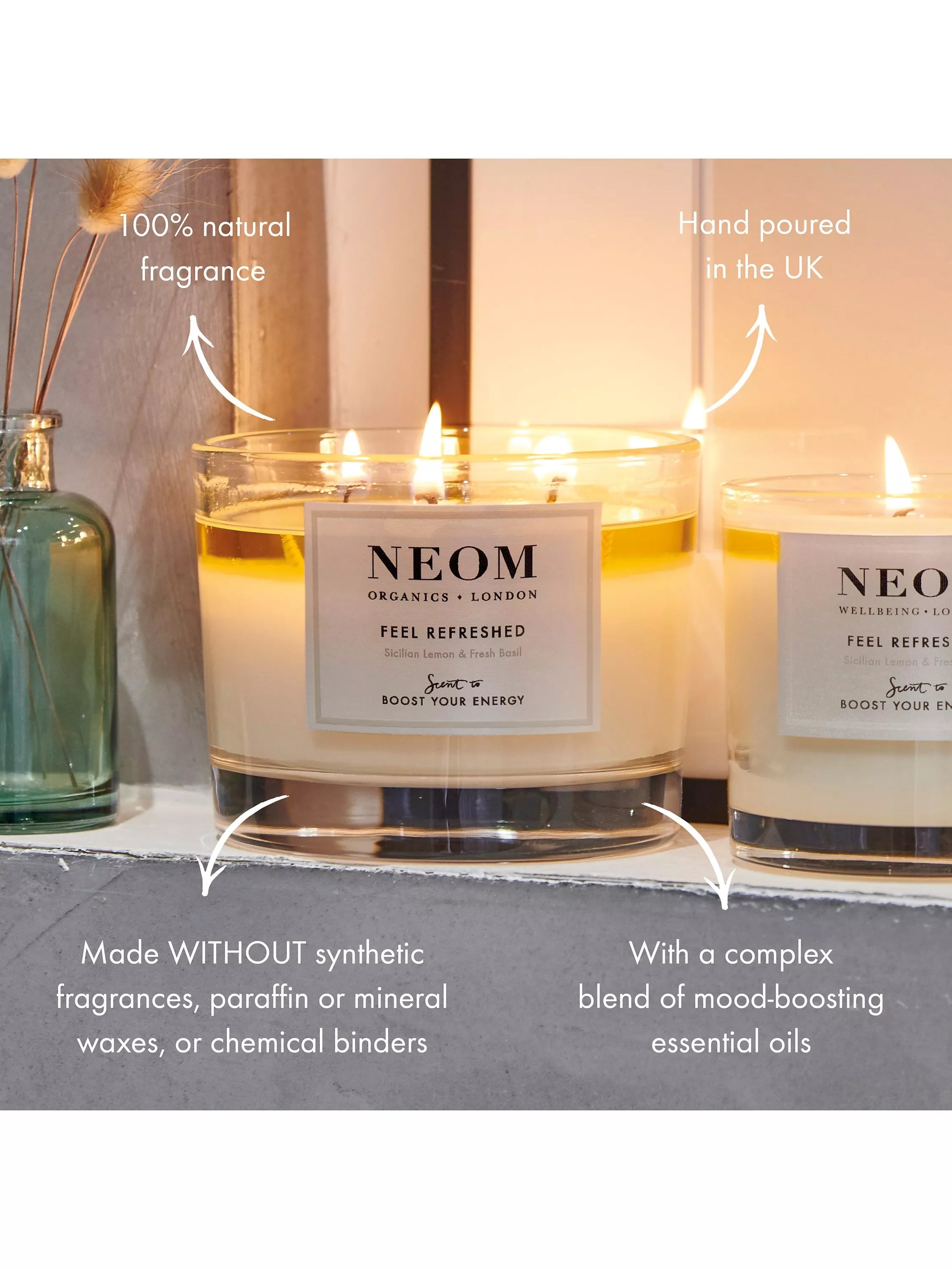 NEOM Wellbeing London Feel Refreshed 3 wick scented candle - British product