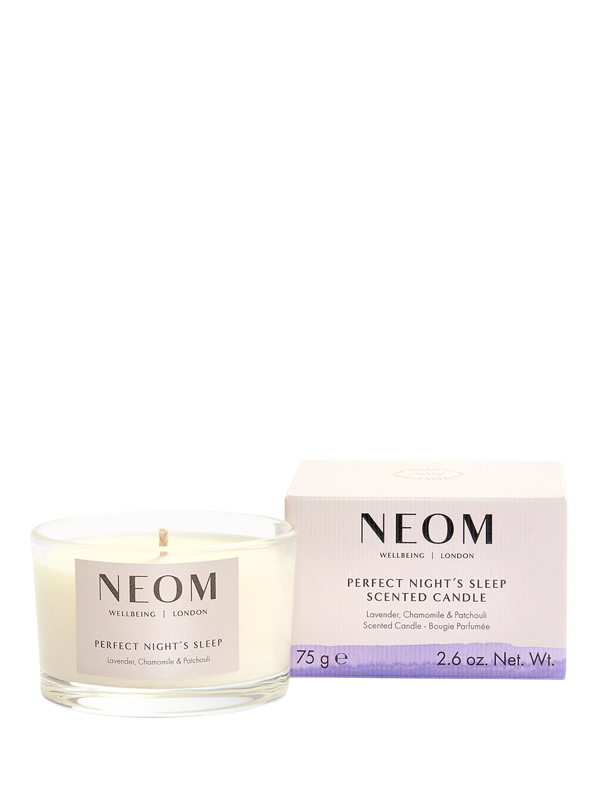 NEOM travel scented candle for sleep, imported from the UK