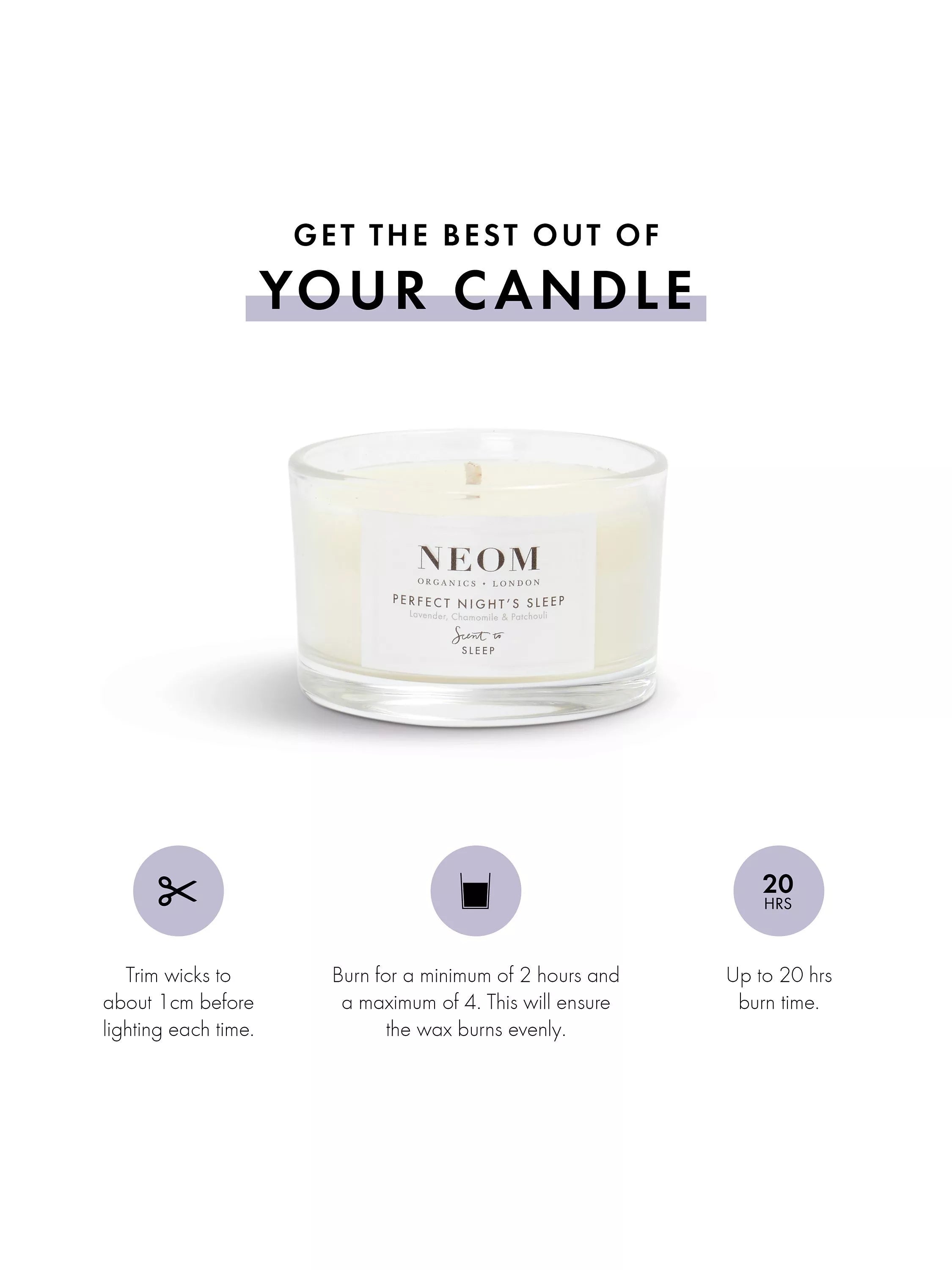 NEOM travel scented candle for sleep, imported from the UK