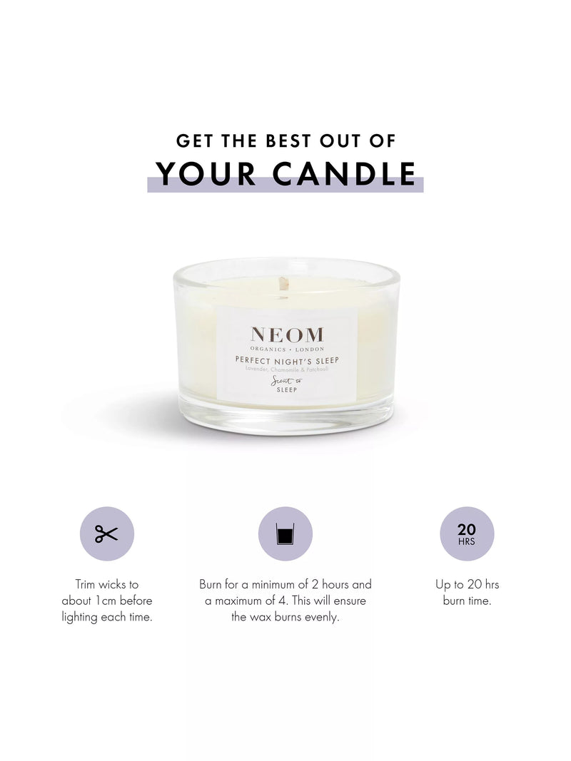 NEOM travel scented candle for sleep, imported from the UK