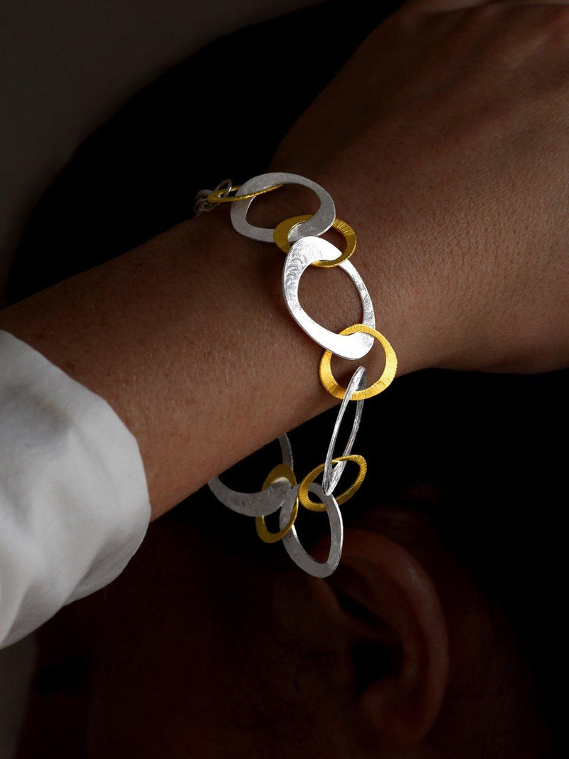 Nina B open-link bracelet silver and gold 20cm, imported from the UK