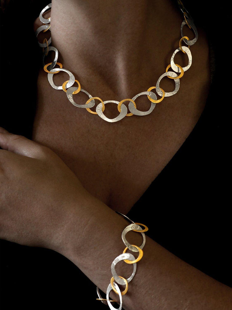 Nina B open-link bracelet silver and gold 20cm, imported from the UK