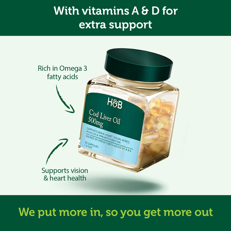 Holland & Barrett pure cod oil 500mg 30, imported from the UK