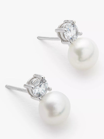 John Lewis Lido Freshwater Pearl Stud Earrings, White/Silver- Buy online at McGrocer