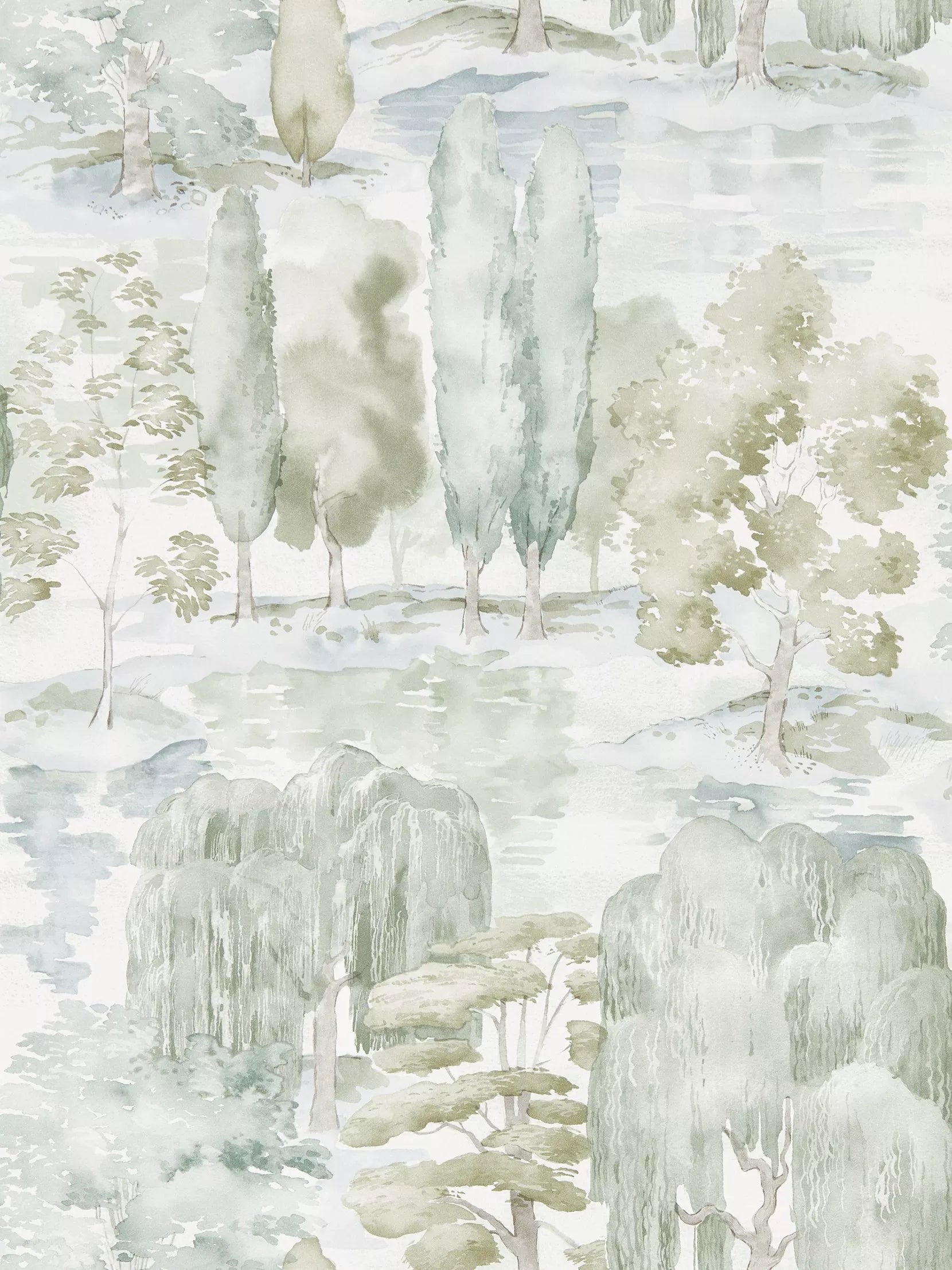 Sanderson watercolour wallpaper with British tree design (British brand)