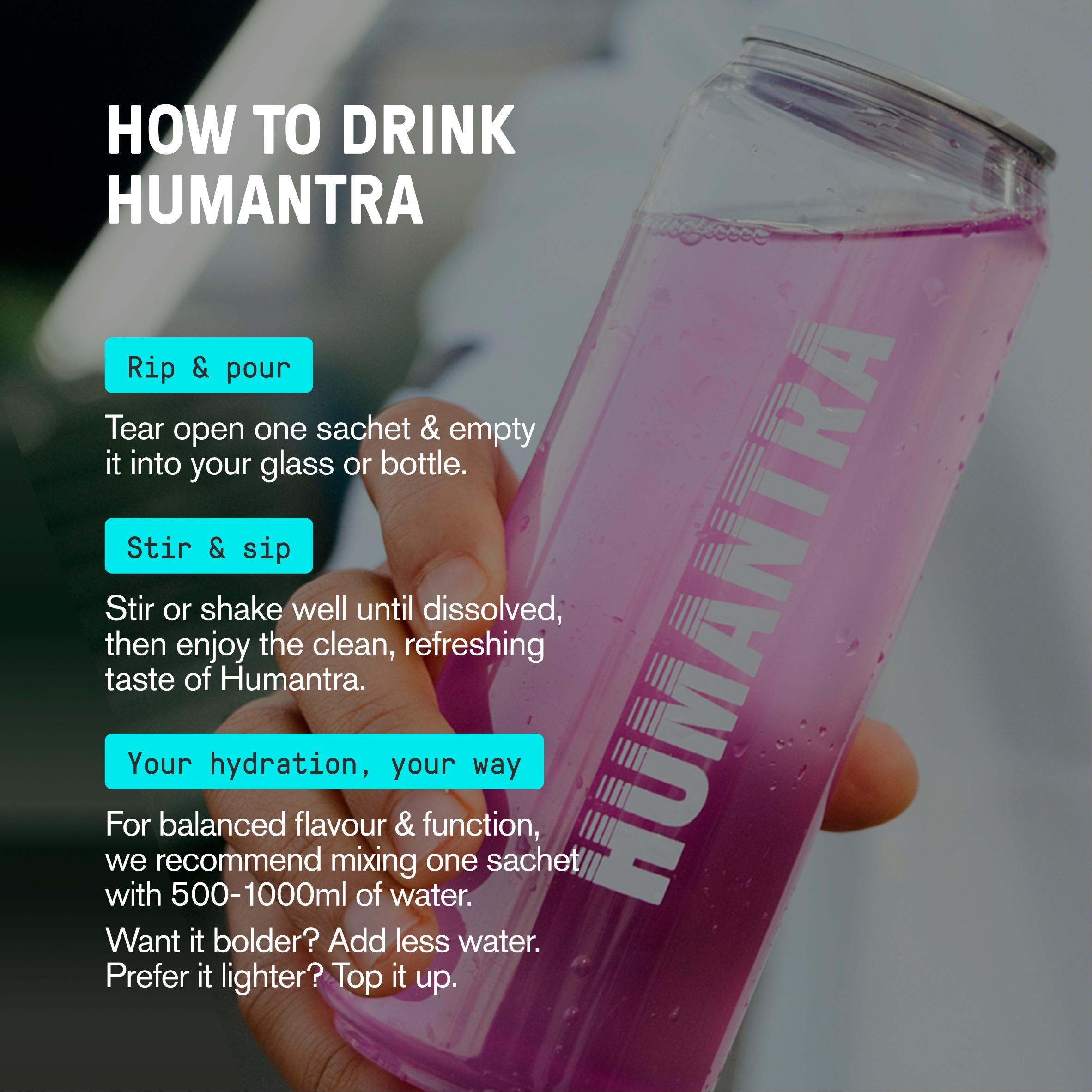 Humantra lychee zero sugar electrolyte drink sachets 6x3.9g, imported from the UK