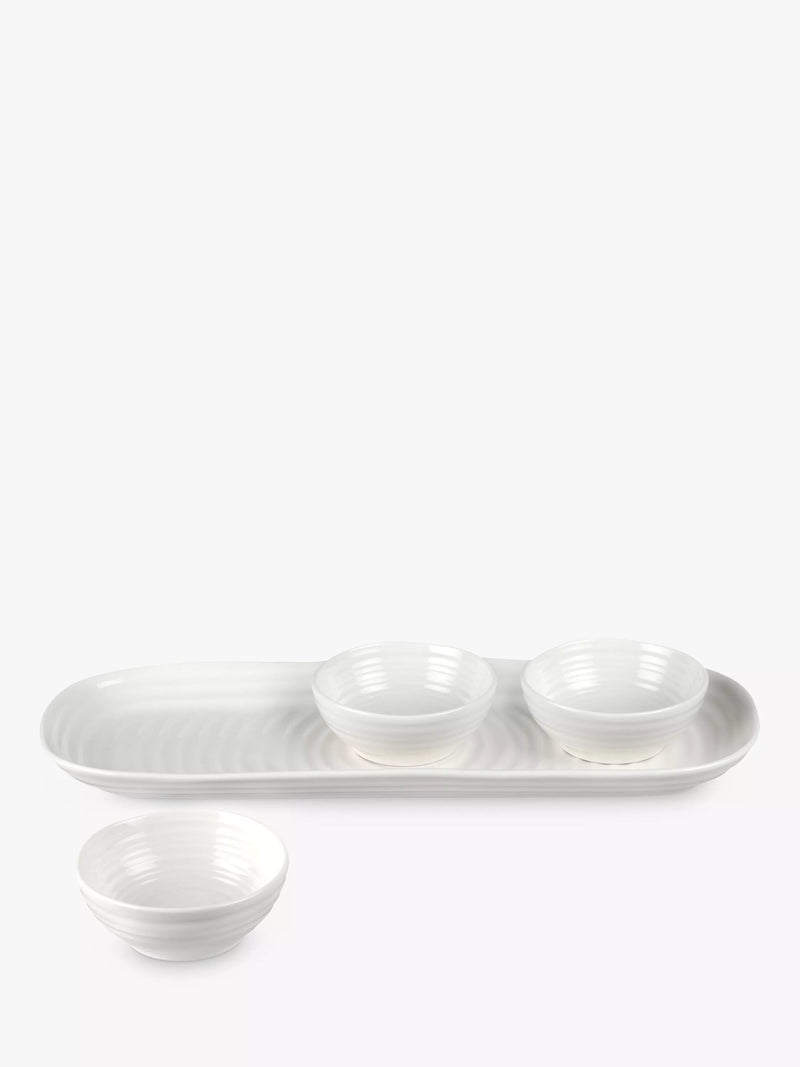 Portmeirion porcelain dip bowls set with tray, 3-piece, white (British brand)