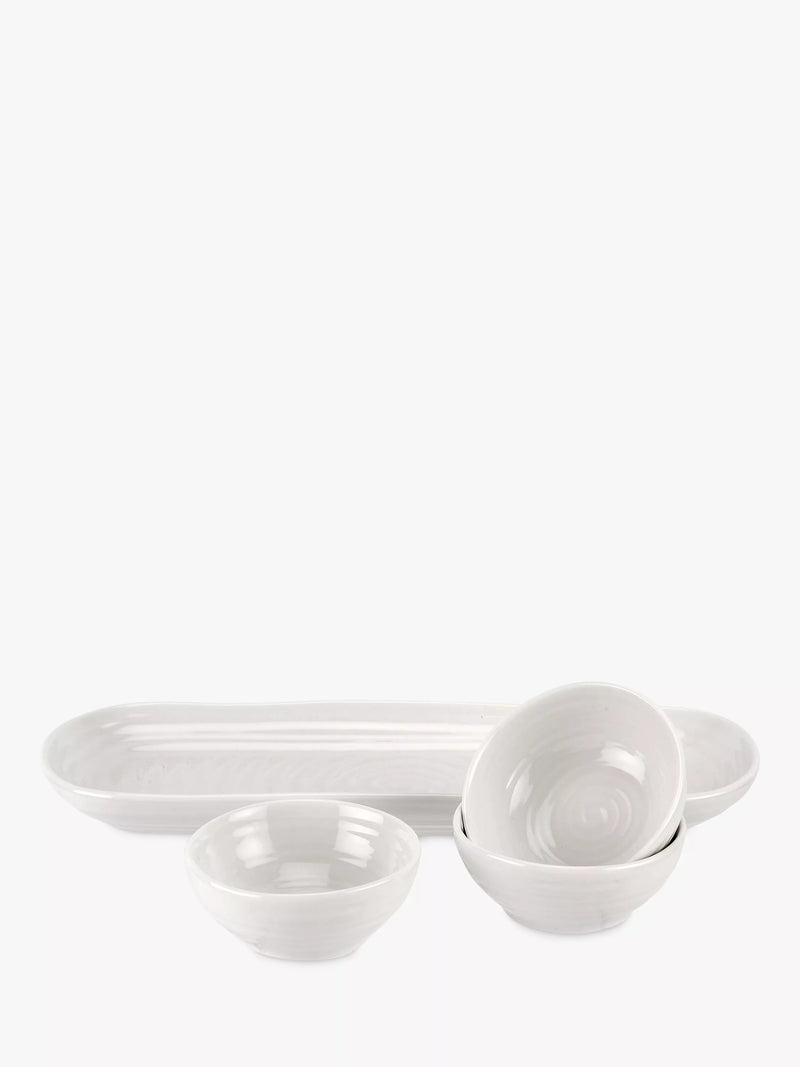 Portmeirion porcelain dip bowls set with tray, 3-piece, white (British brand)