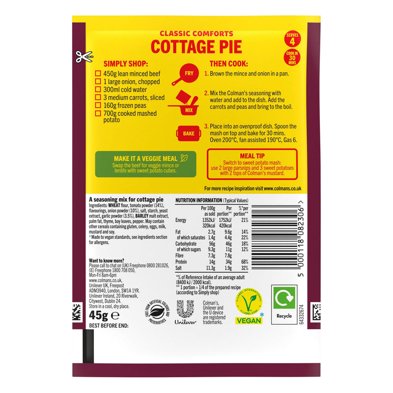 Colman's Cottage Pie recipe mix 45g, imported from the UK