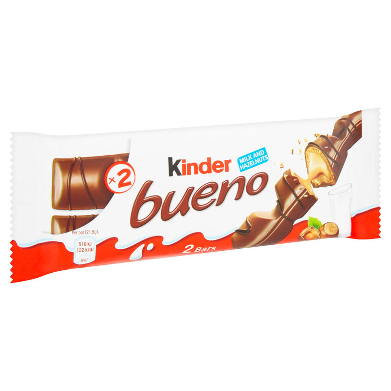 Kinder Bueno milk chocolate hazelnut bar 2x21.5g, UK version