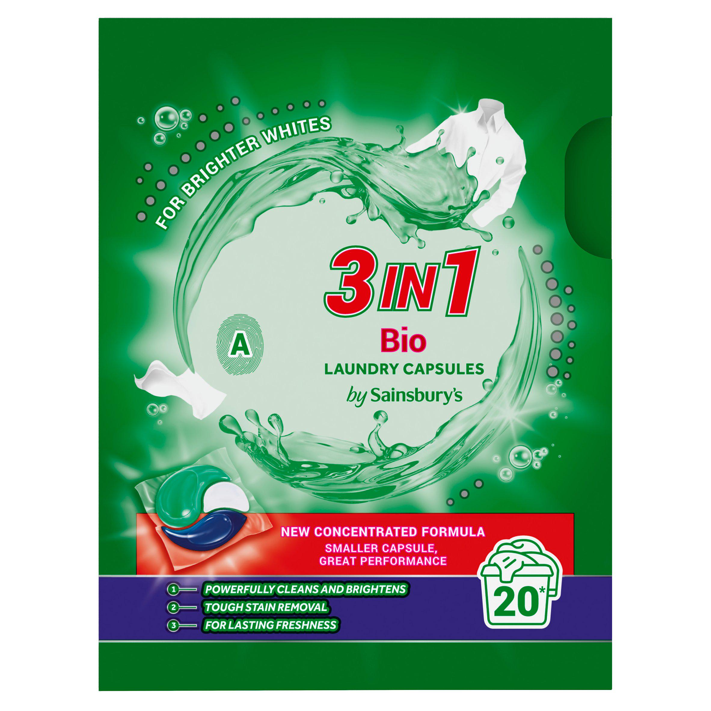 Sainsbury's 3in1 Bio laundry capsules 20 washes, imported from the UK