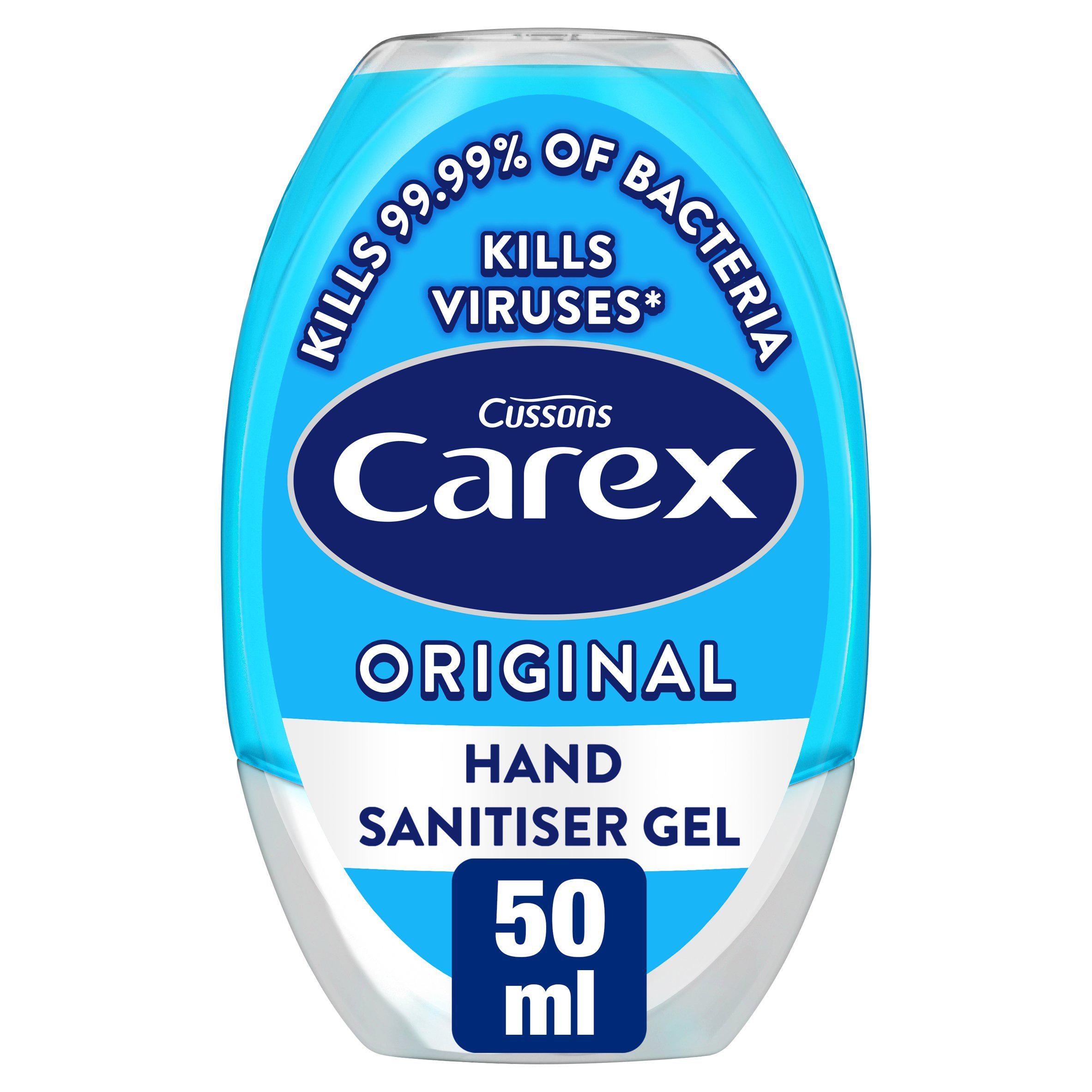Carex hand sanitiser gel 50ml bottle, imported from the UK