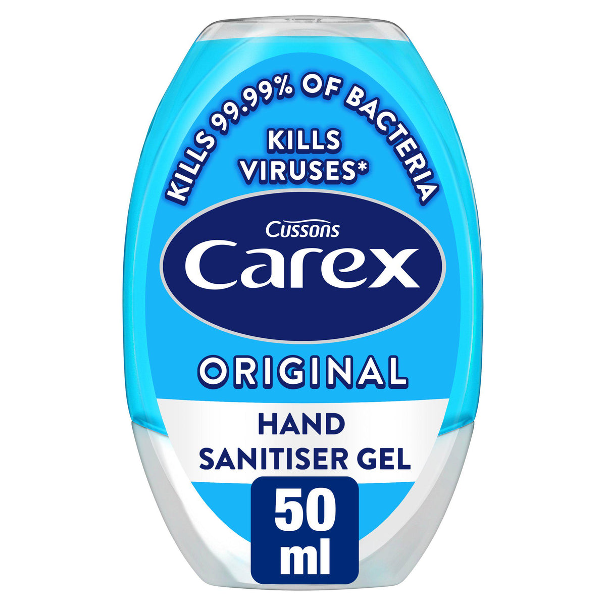 Carex hand sanitiser gel 50ml bottle, imported from the UK