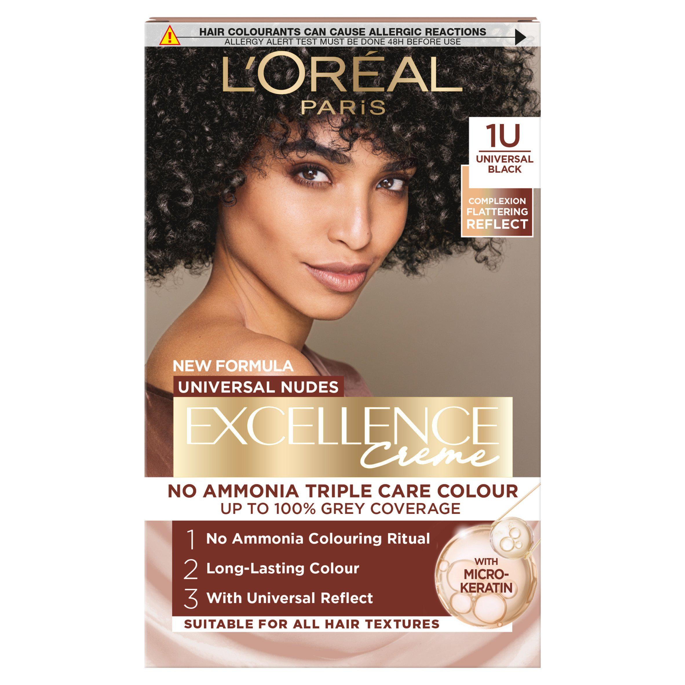 L'Oreal Paris Excellence Universal Nudes hair colour Universal Black, imported from the UK
