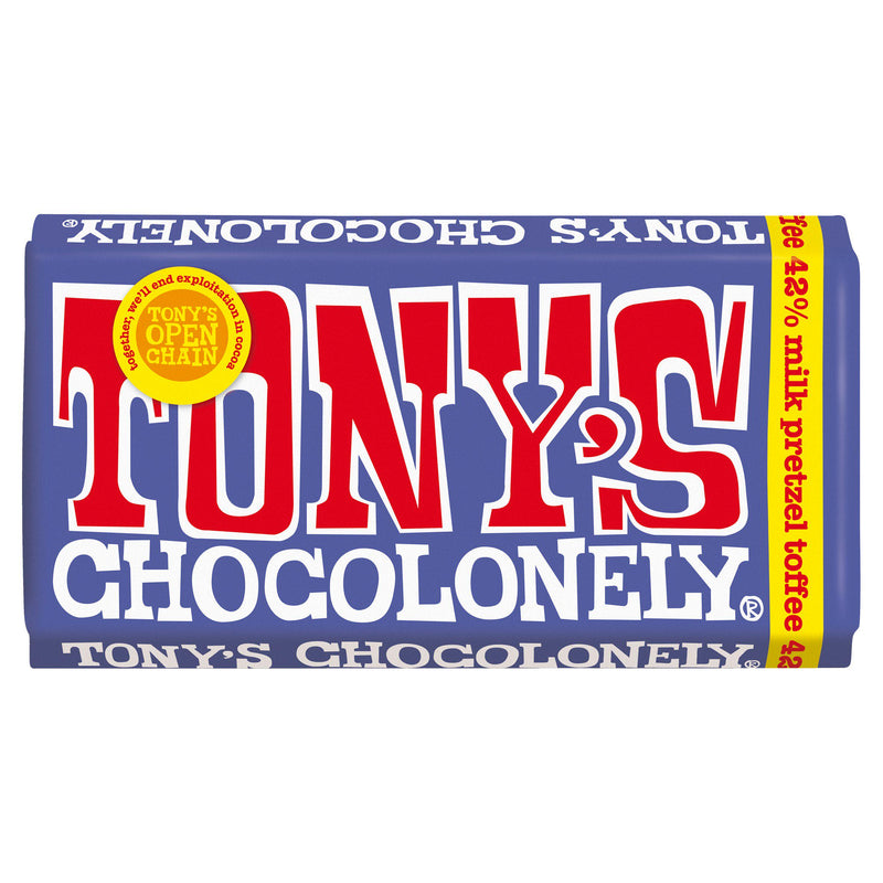 Tony's Chocolonely dark milk chocolate pretzel toffee bar 180g - British product