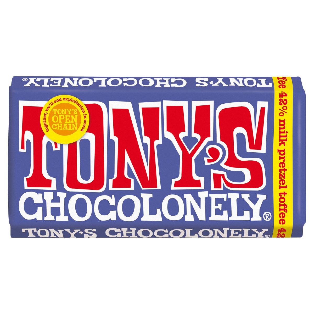 Tony's Chocolonely dark milk chocolate pretzel toffee bar 180g - British product