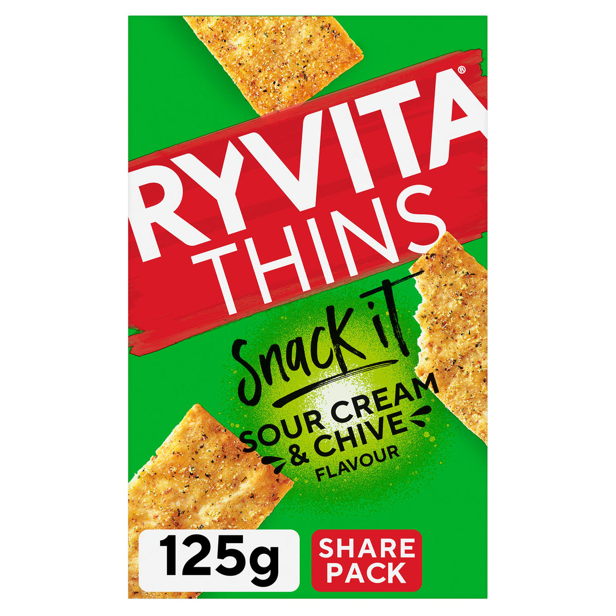 Ryvita Thins Sour Cream Chive 125g, imported from the UK