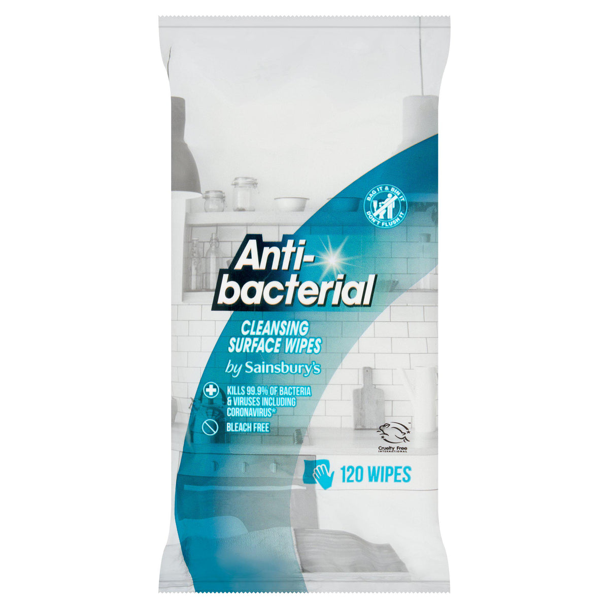 Sainsbury's antibacterial multi-surface wipes 120 count, imported from the UK