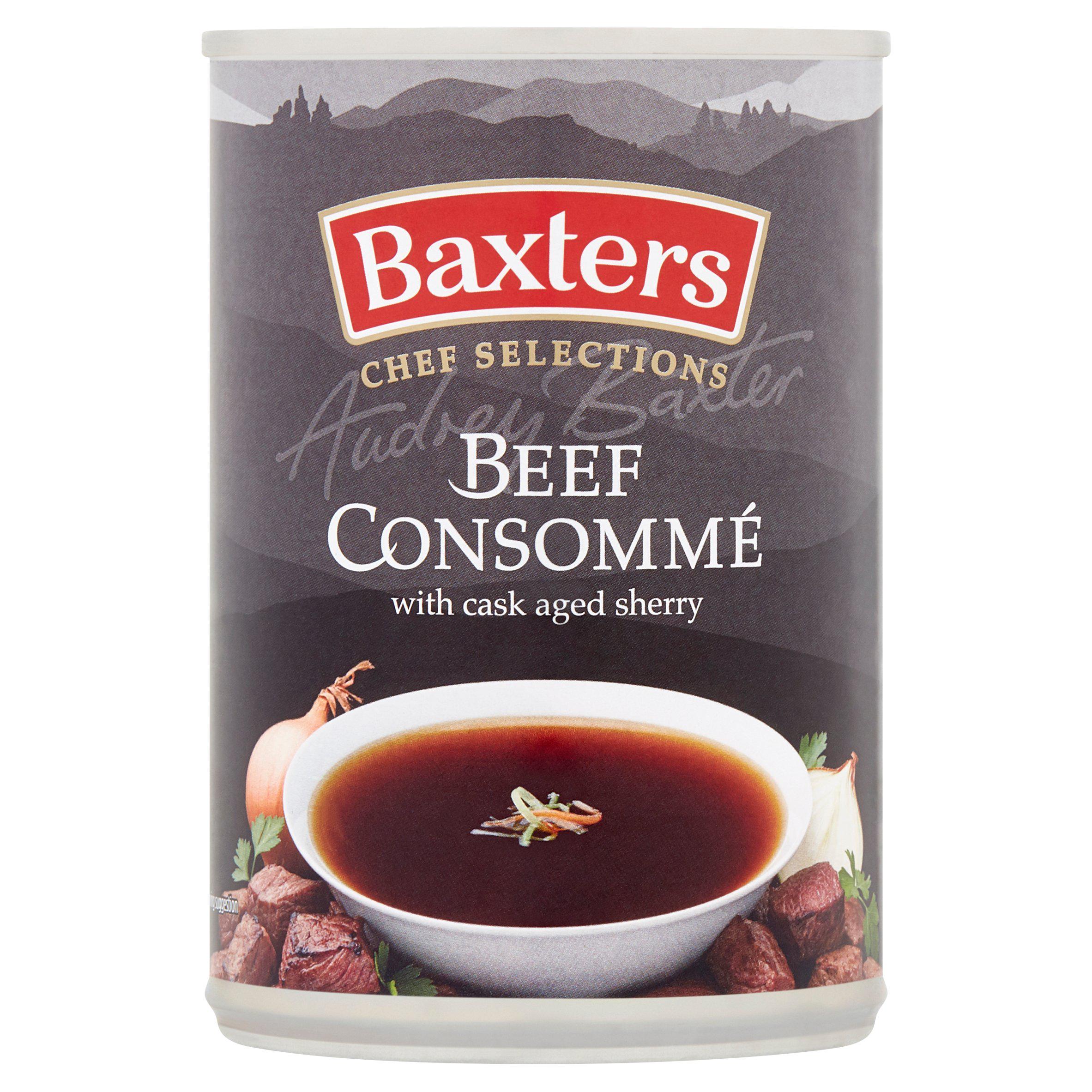 Baxters beef consomme soup 400g can, imported from the UK