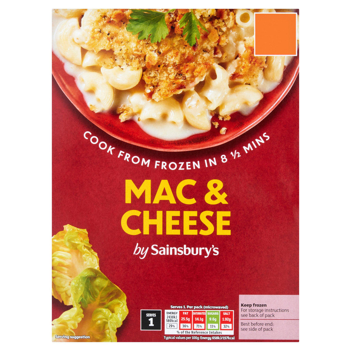 Sainsbury's frozen mac & cheese 400g, UK version