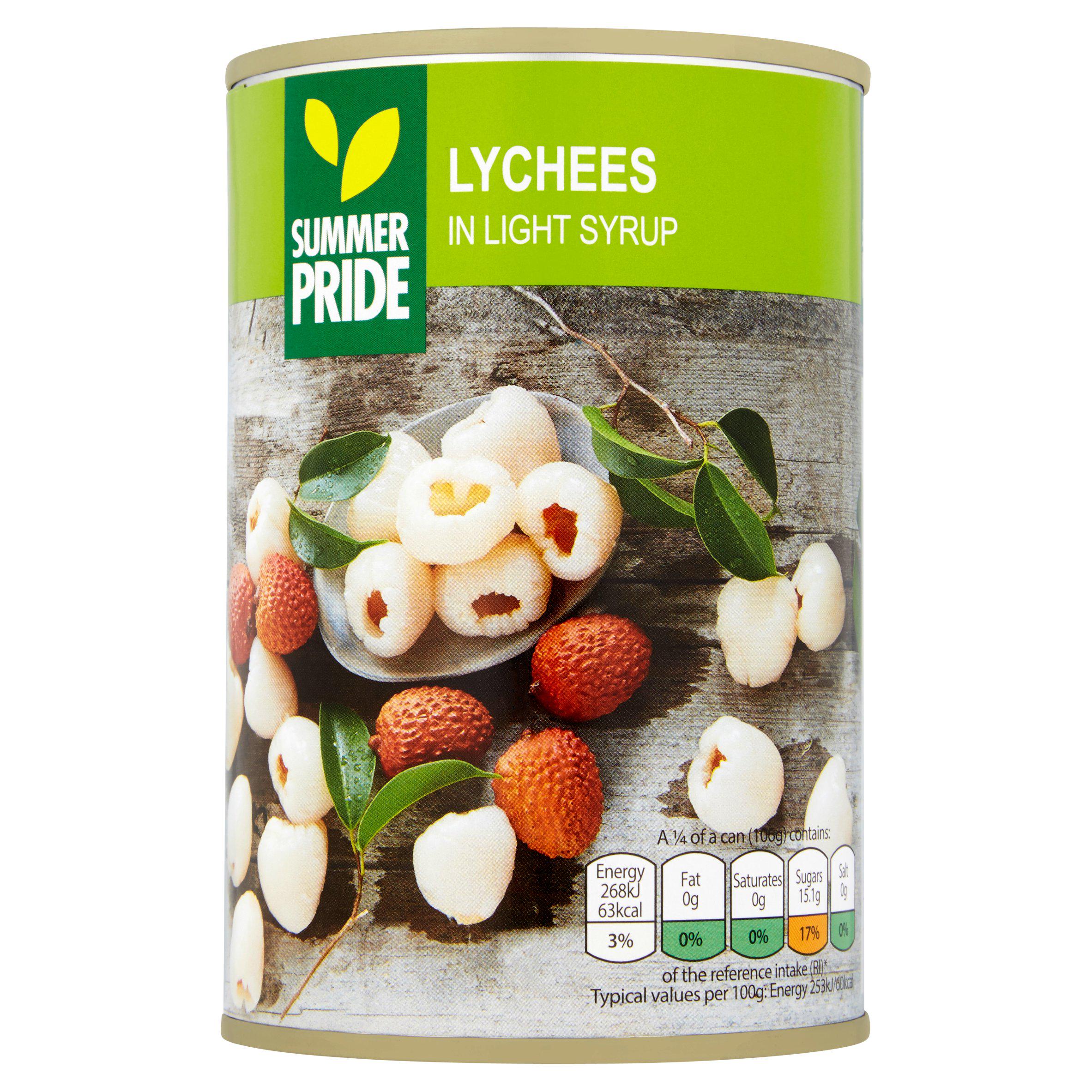 Summer Pride canned lychees in light syrup 425g, imported from the UK