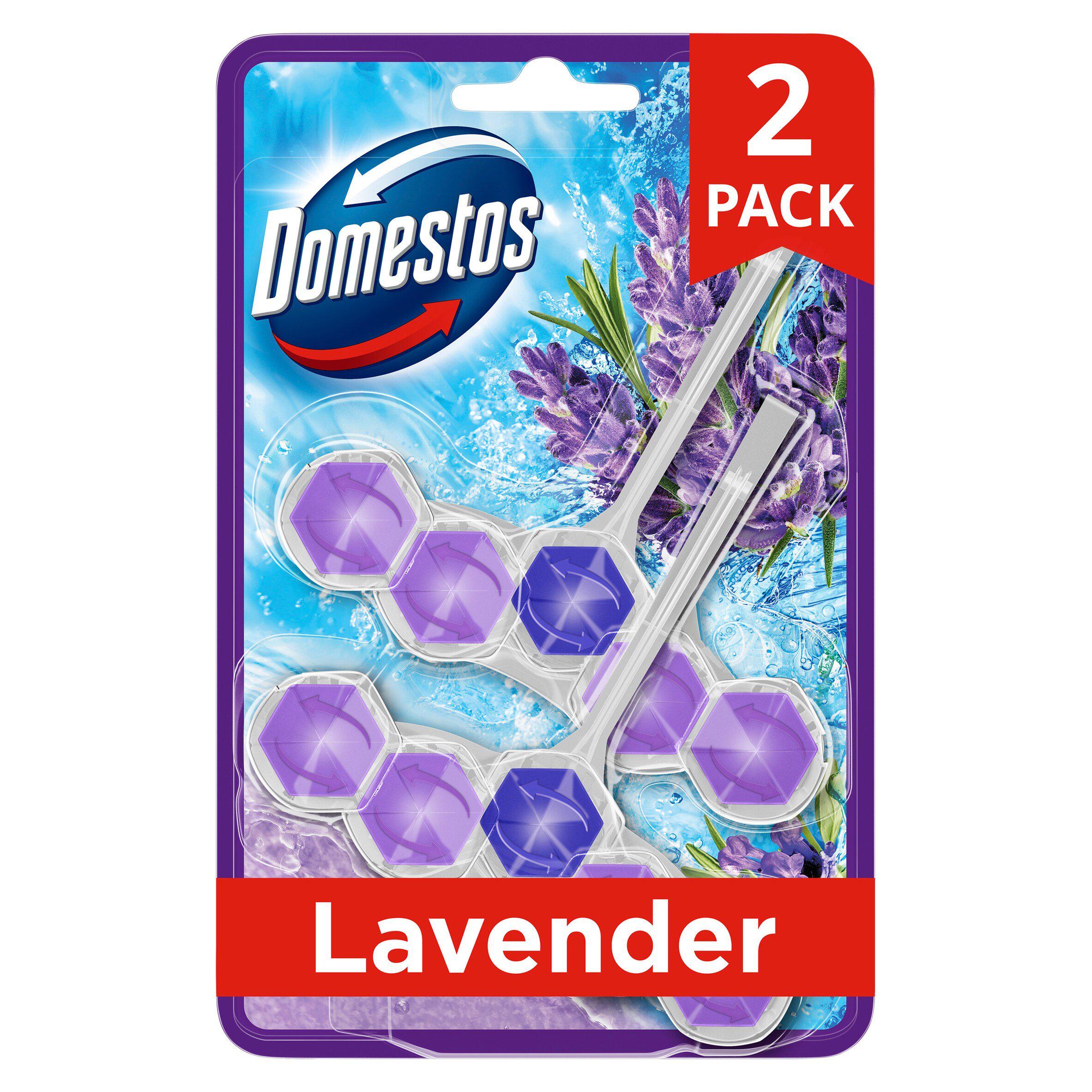 Domestos lavender rim block 2x50g, imported from the UK