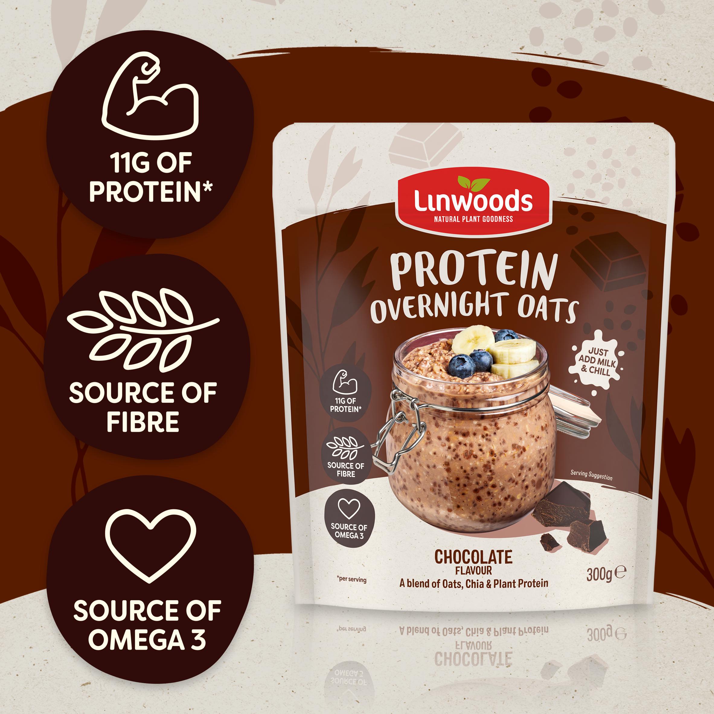 Linwoods chocolate flavour protein overnight oats 300g, imported from the UK
