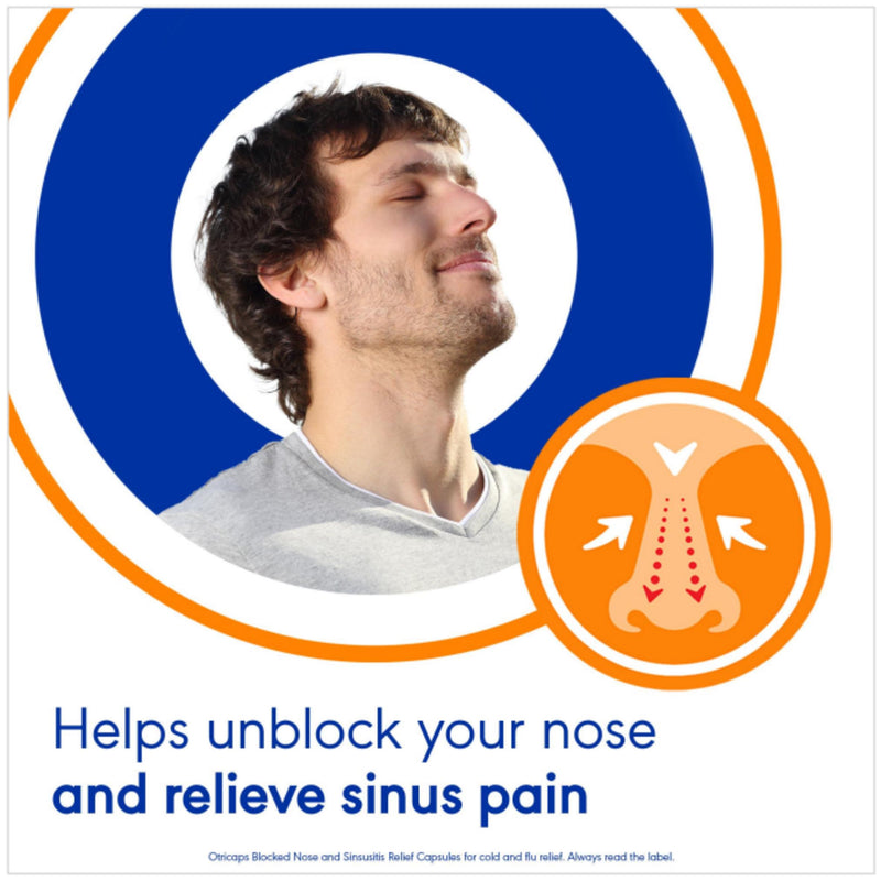 Otricaps blocked nose and sinusitis relief capsules 16 count - British product