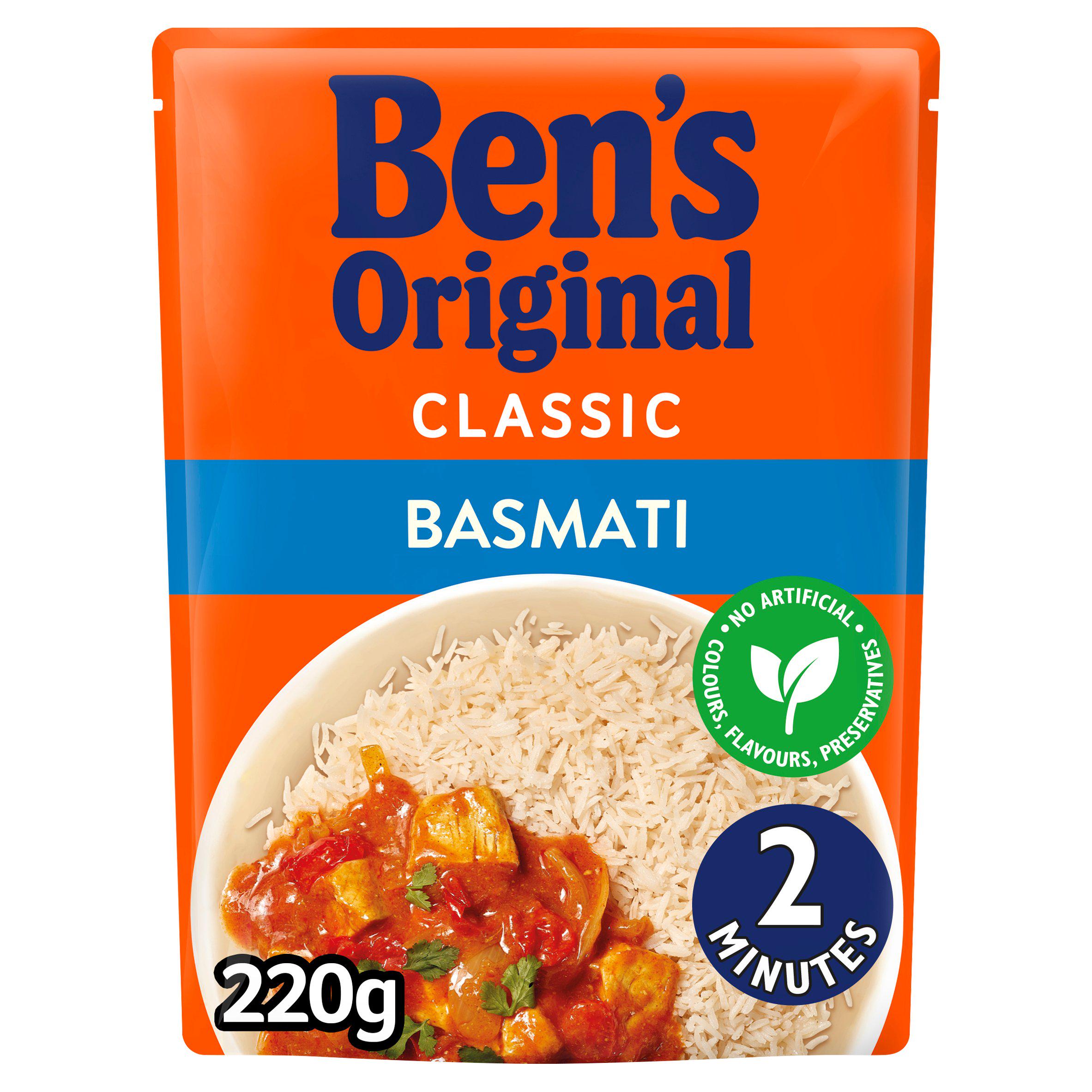 Ben's Original classic basmati microwave rice 220g, imported from the UK