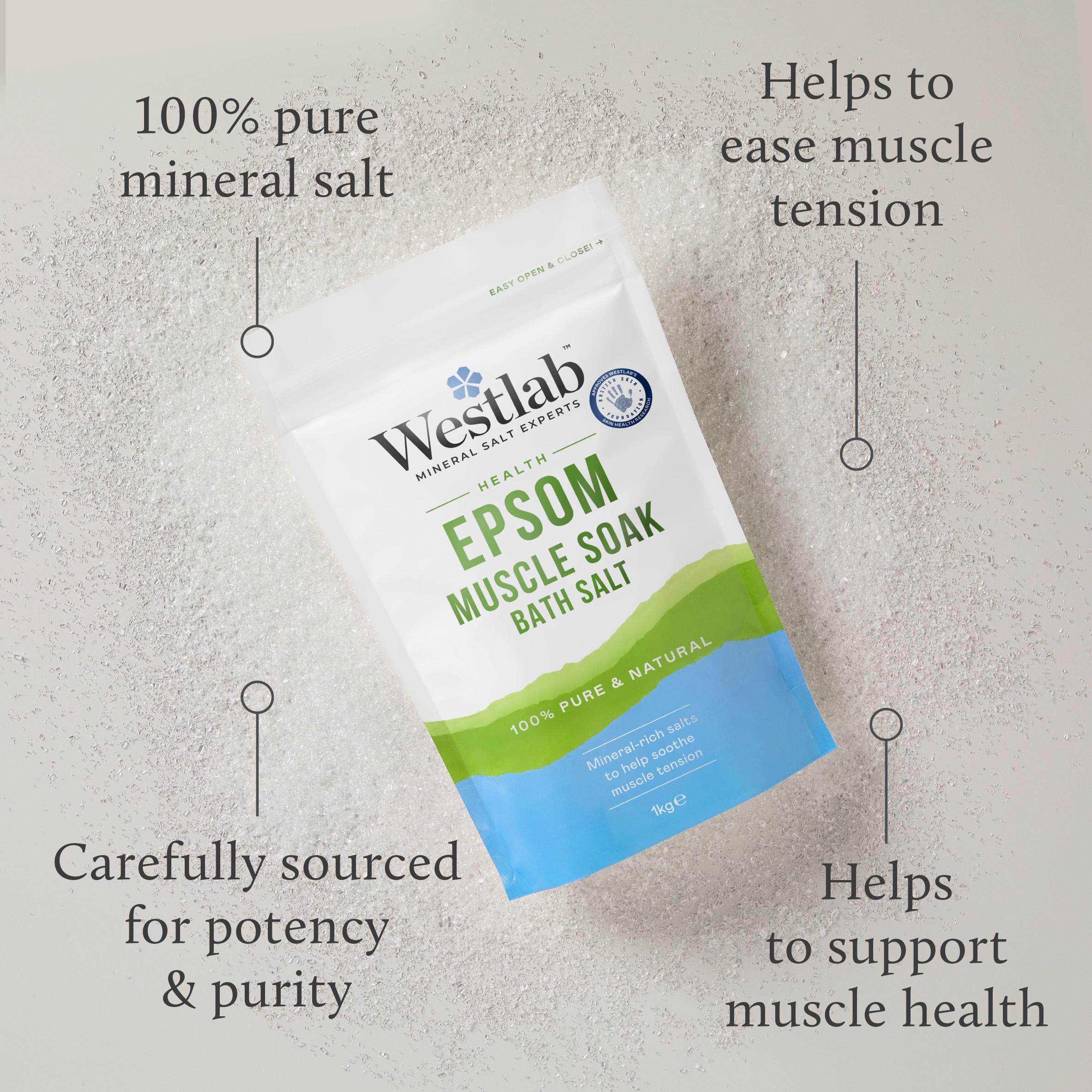 Westlab Pure Mineral Epsom Bath Salt 1kg, UK version