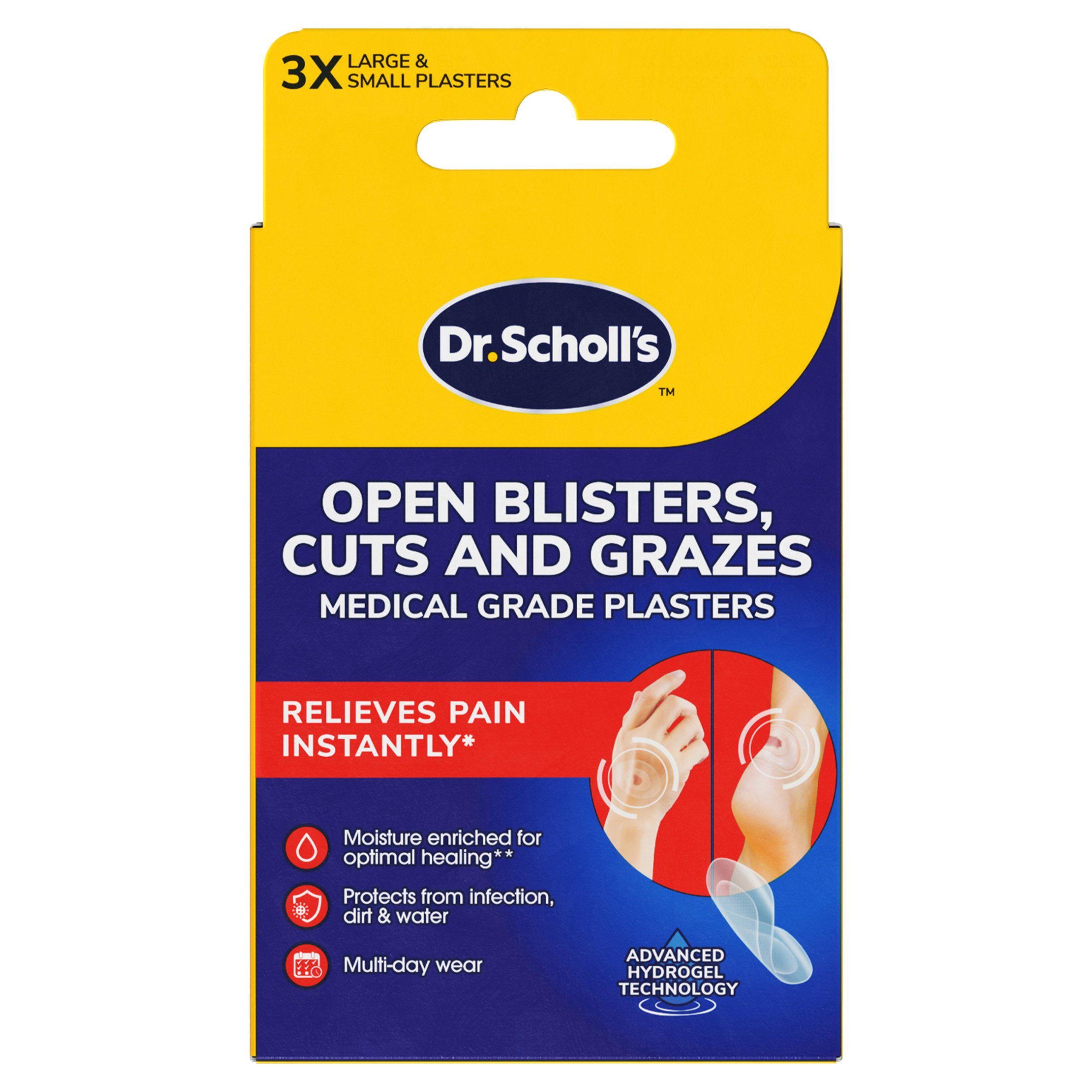 Dr. Scholl's medical grade plasters for open blisters, UK version