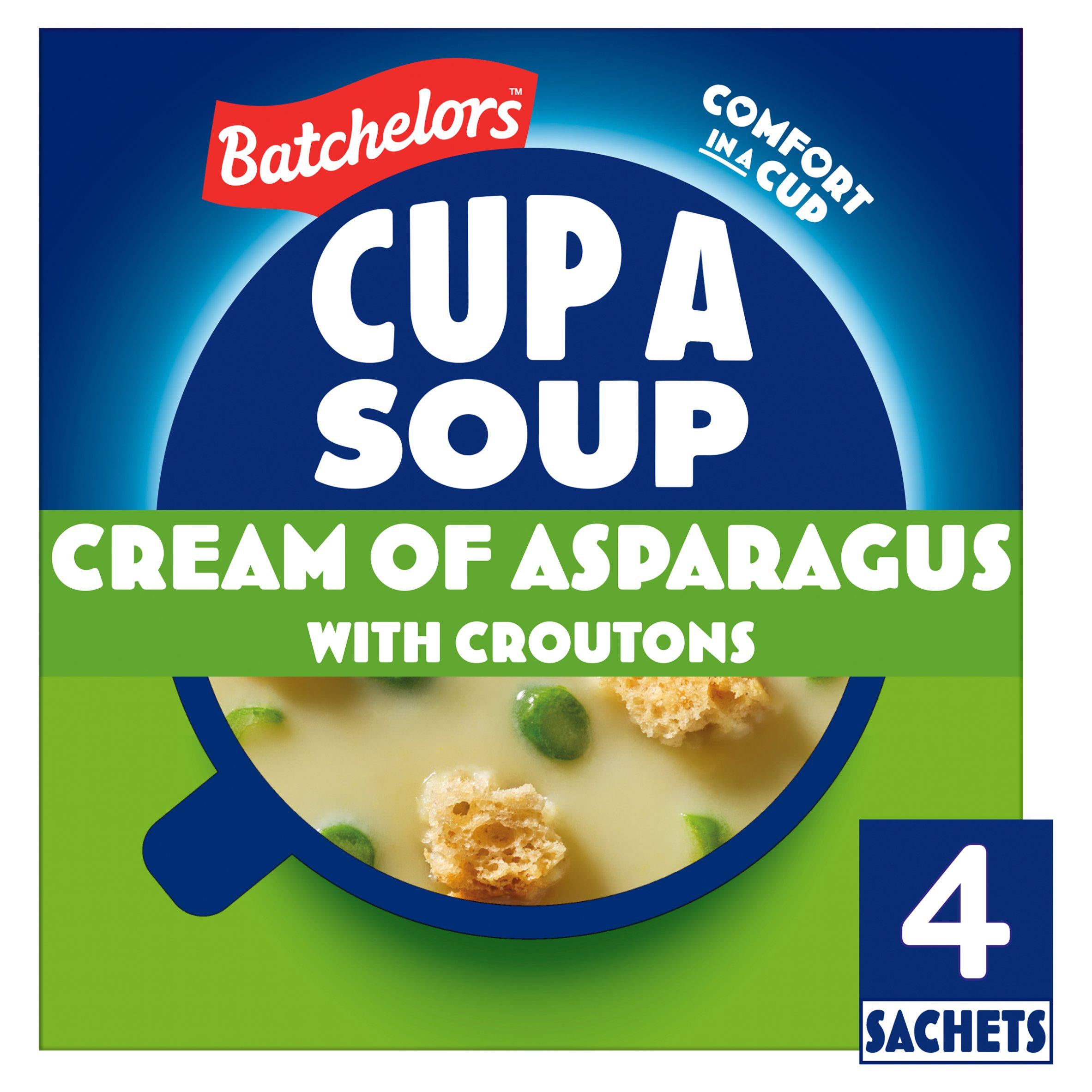 Batchelors cup a soup cream of asparagus with croutons 117g, imported from the UK