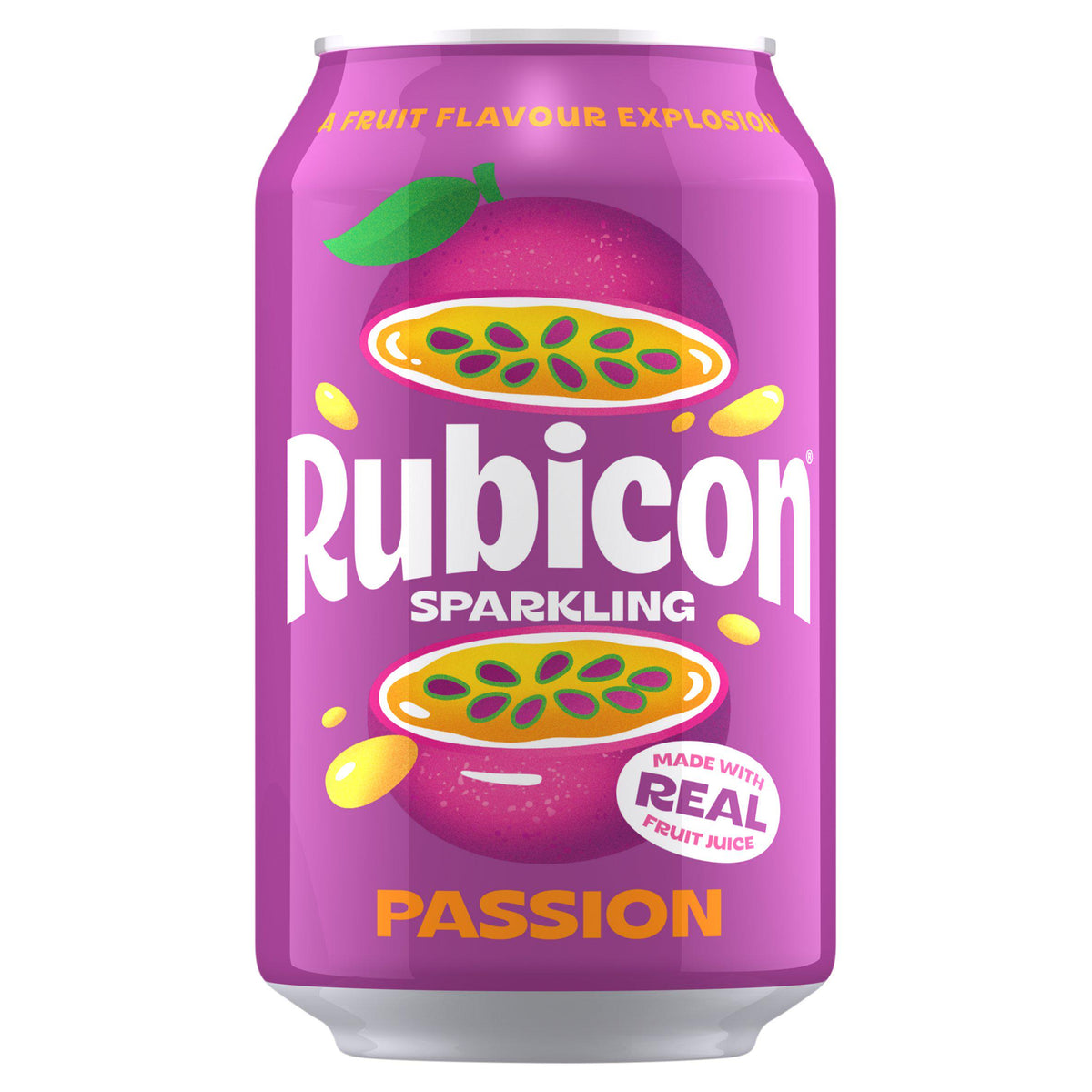 Rubicon sparkling passion fruit soft drink 330ml, imported from the UK