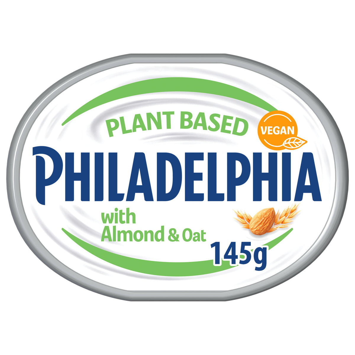 Philadelphia vegan cream cheese alternative almond oat 145g, imported from the UK