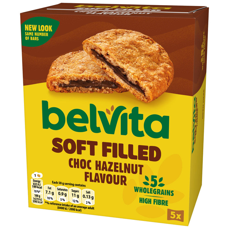 Belvita soft baked bars chocolate hazelnut 5x50g, UK version