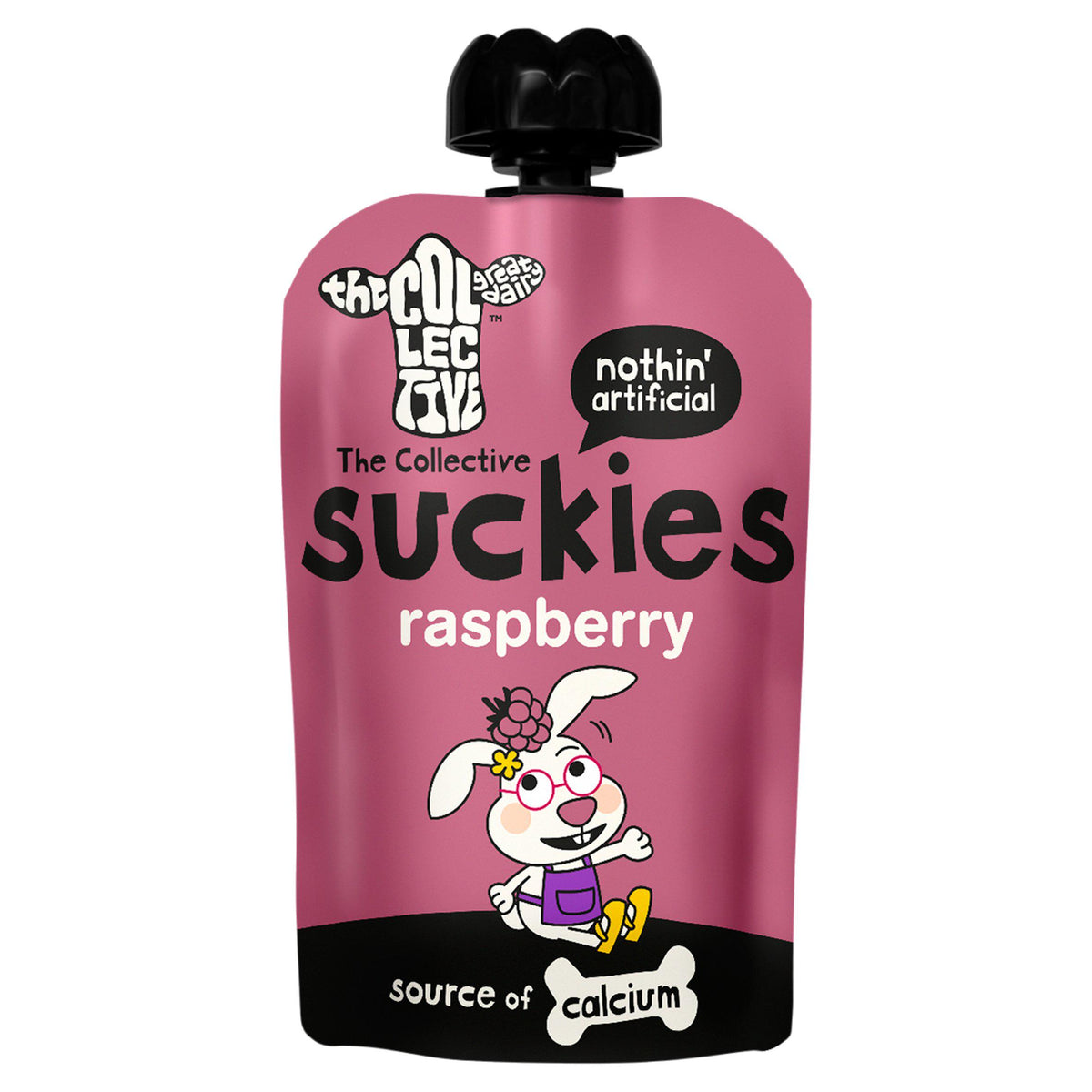 The Collective Suckies raspberry kids yoghurt pouch 90g, imported from the UK