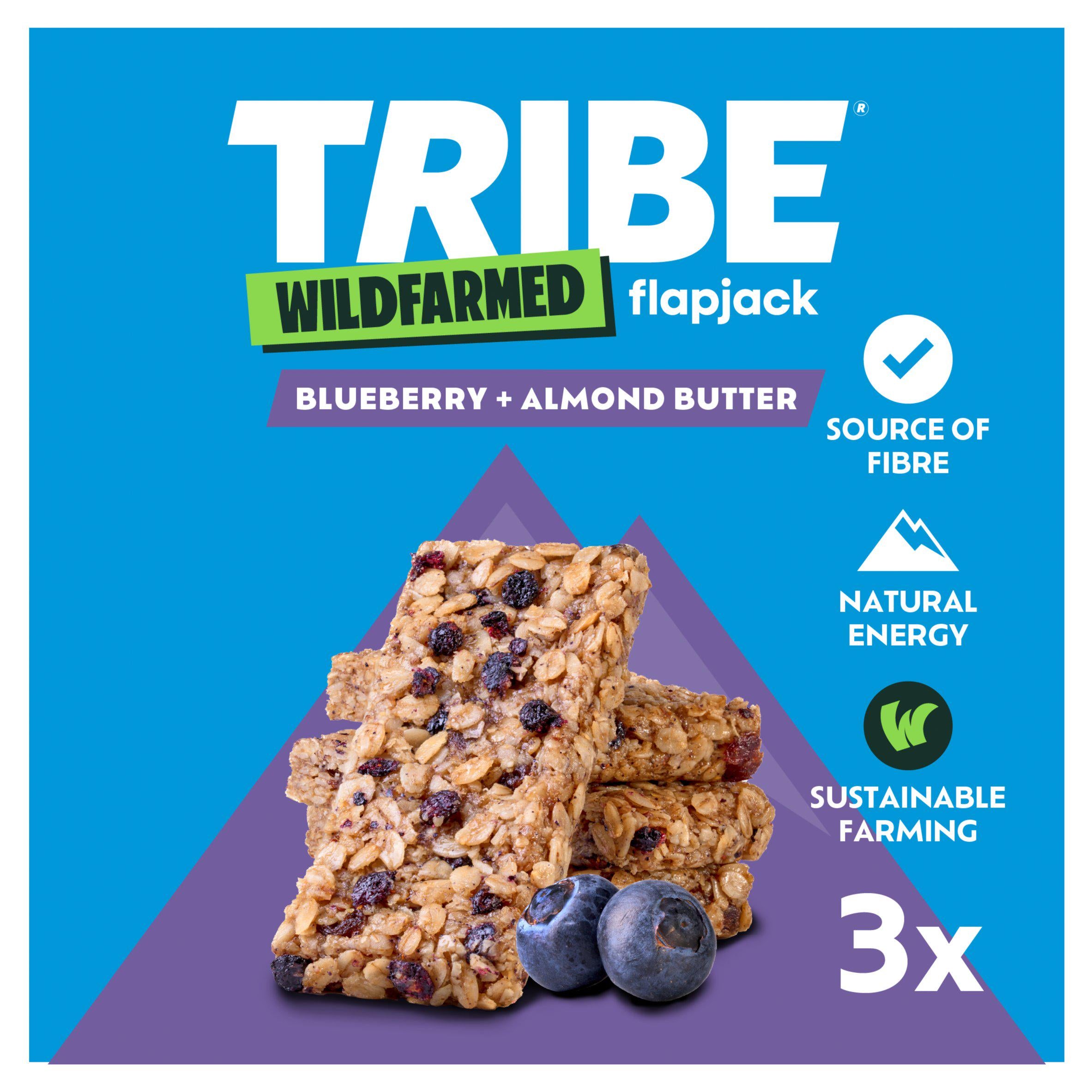 TRIBE Wildfarmed flapjack bars blueberry almond butter 3 x 50g (British brand)