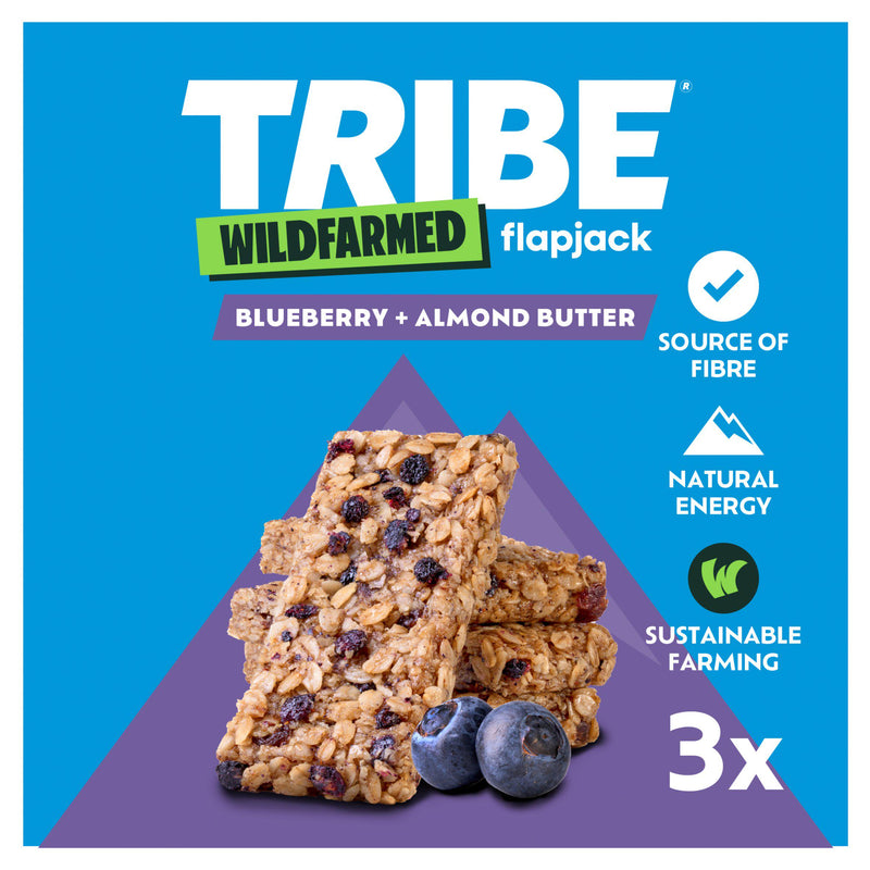 TRIBE Wildfarmed flapjack bars blueberry almond butter 3 x 50g (British brand)