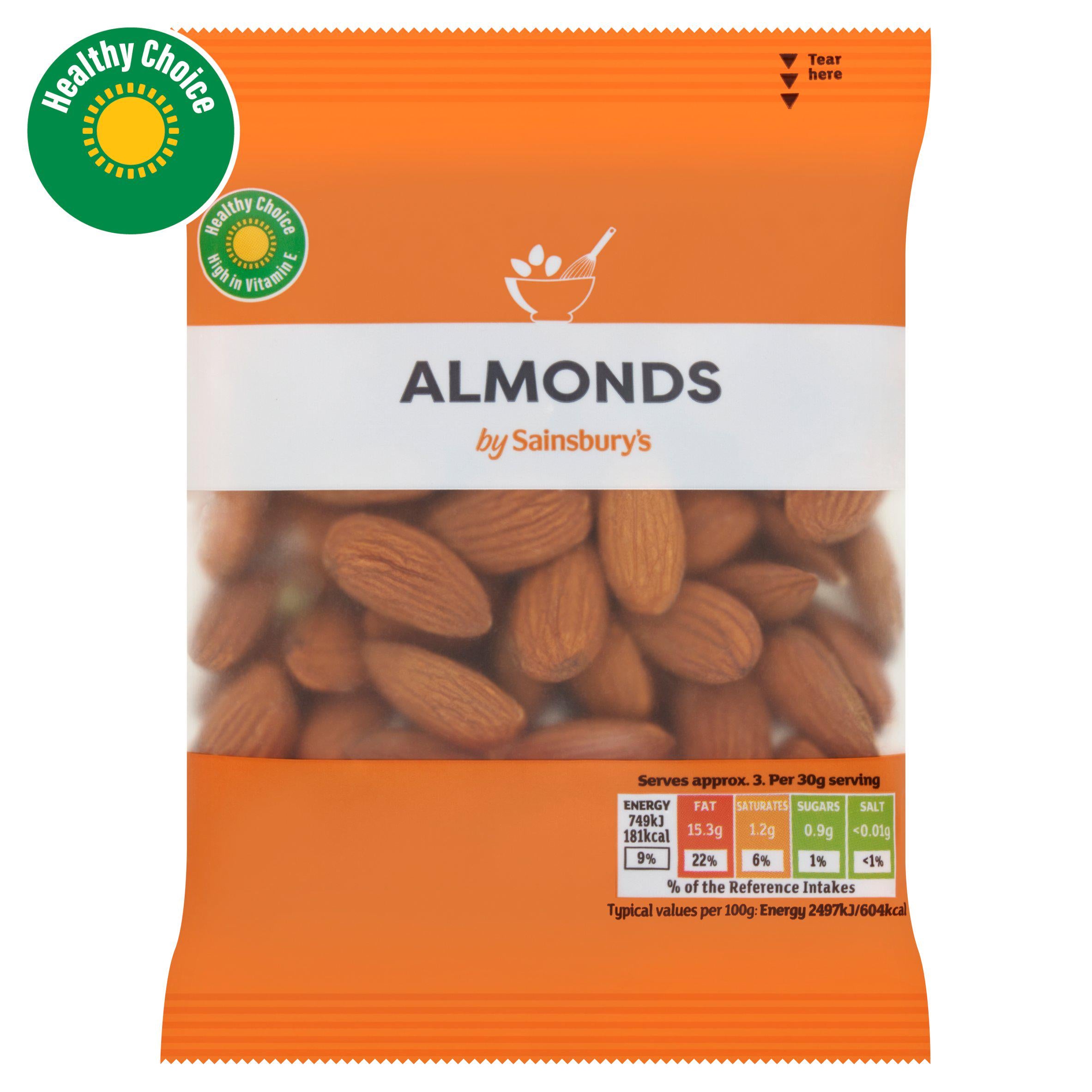 Sainsbury's whole almonds 100g, imported from the UK