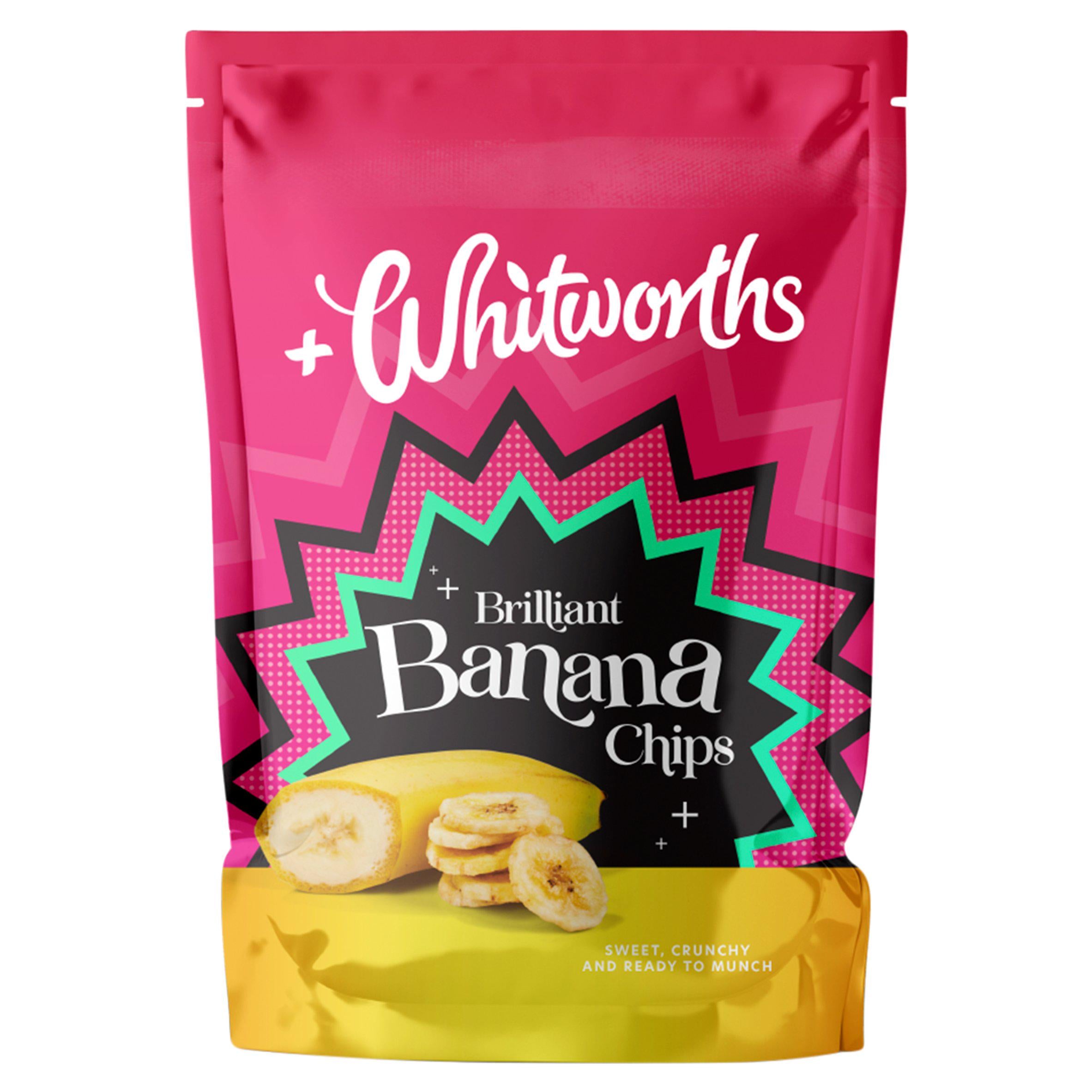 Whitworths banana chips sweetened 150g, imported from the UK