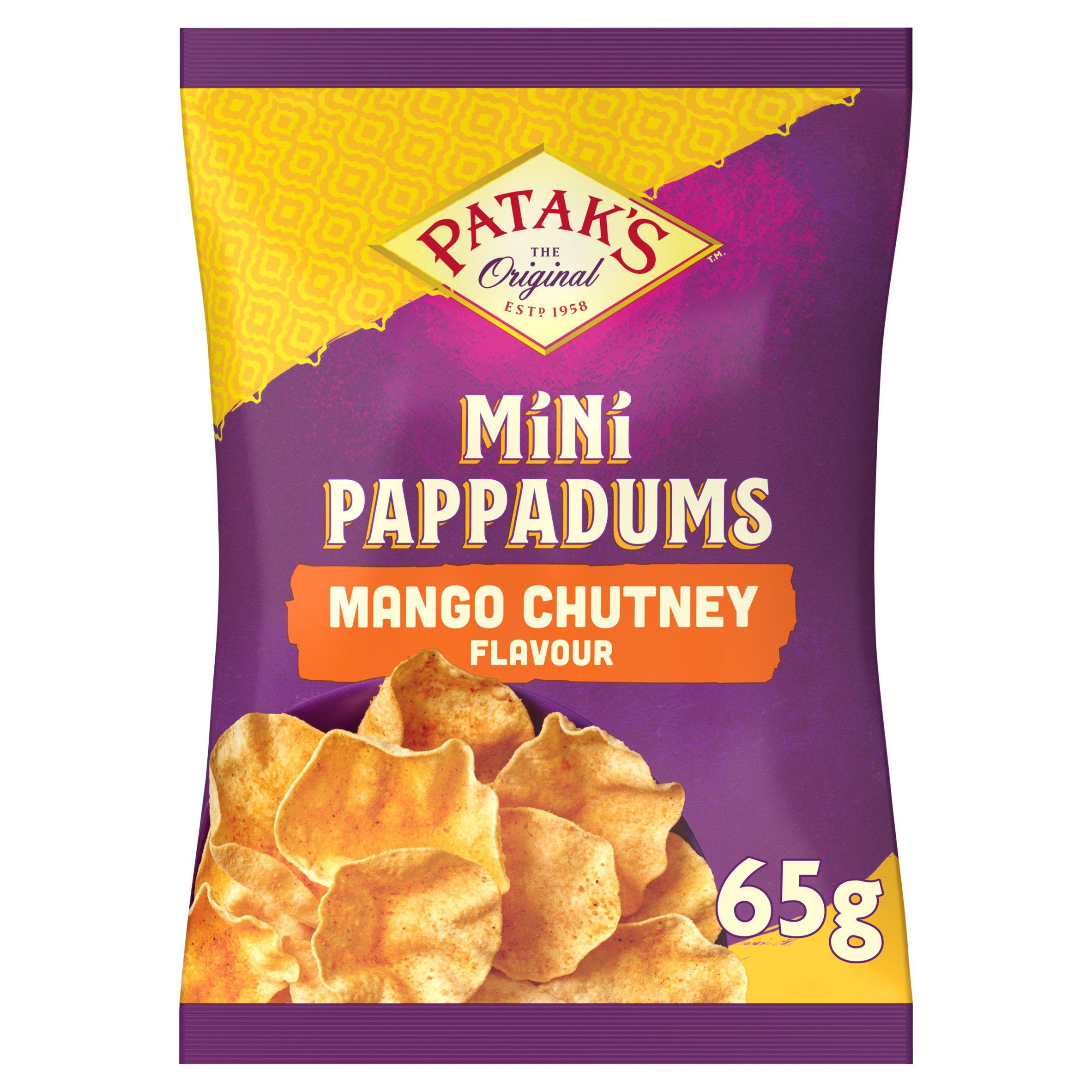 Patak's mango chutney flavour pappadums 65g, imported from the UK