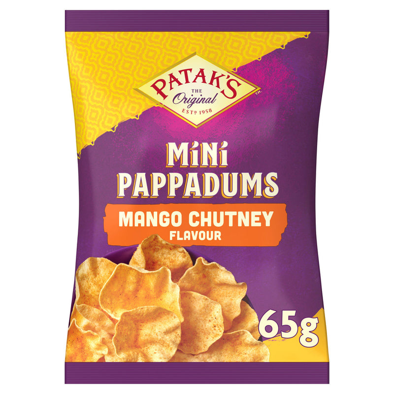 Patak's mango chutney flavour pappadums 65g, imported from the UK